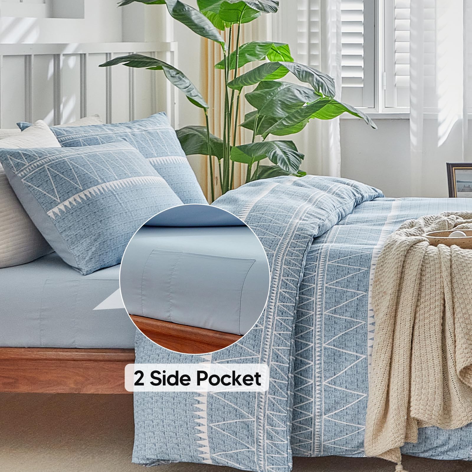 Tokokimo Double Duvet Cover Set 4 Piece Blue Bedding Set including Fitted Sheet - Image 3