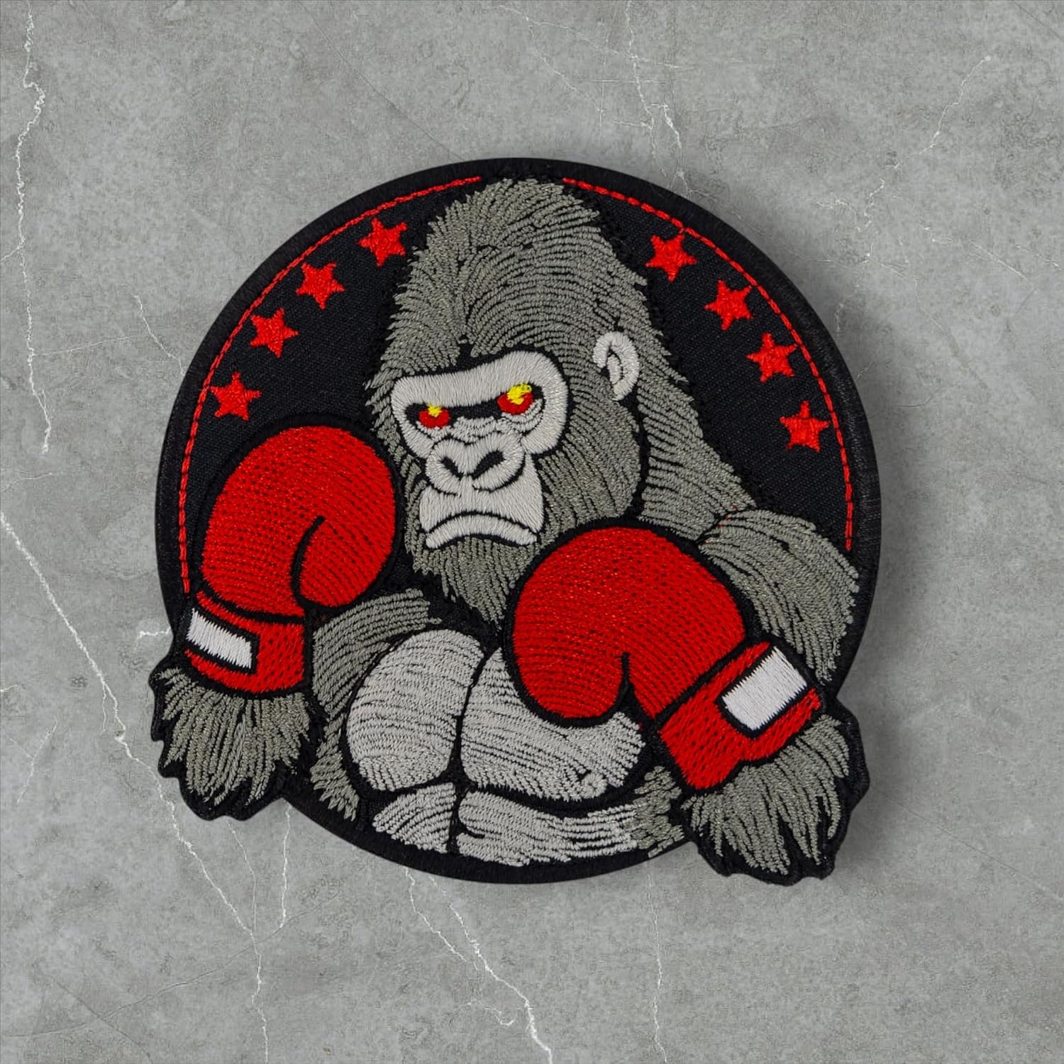 Boxing Gorilla Embroidered Patch Iron On – Fierce Gorilla with Red Boxing Gloves, 3.9 x 3.9 Inches, Iron on. image 3
