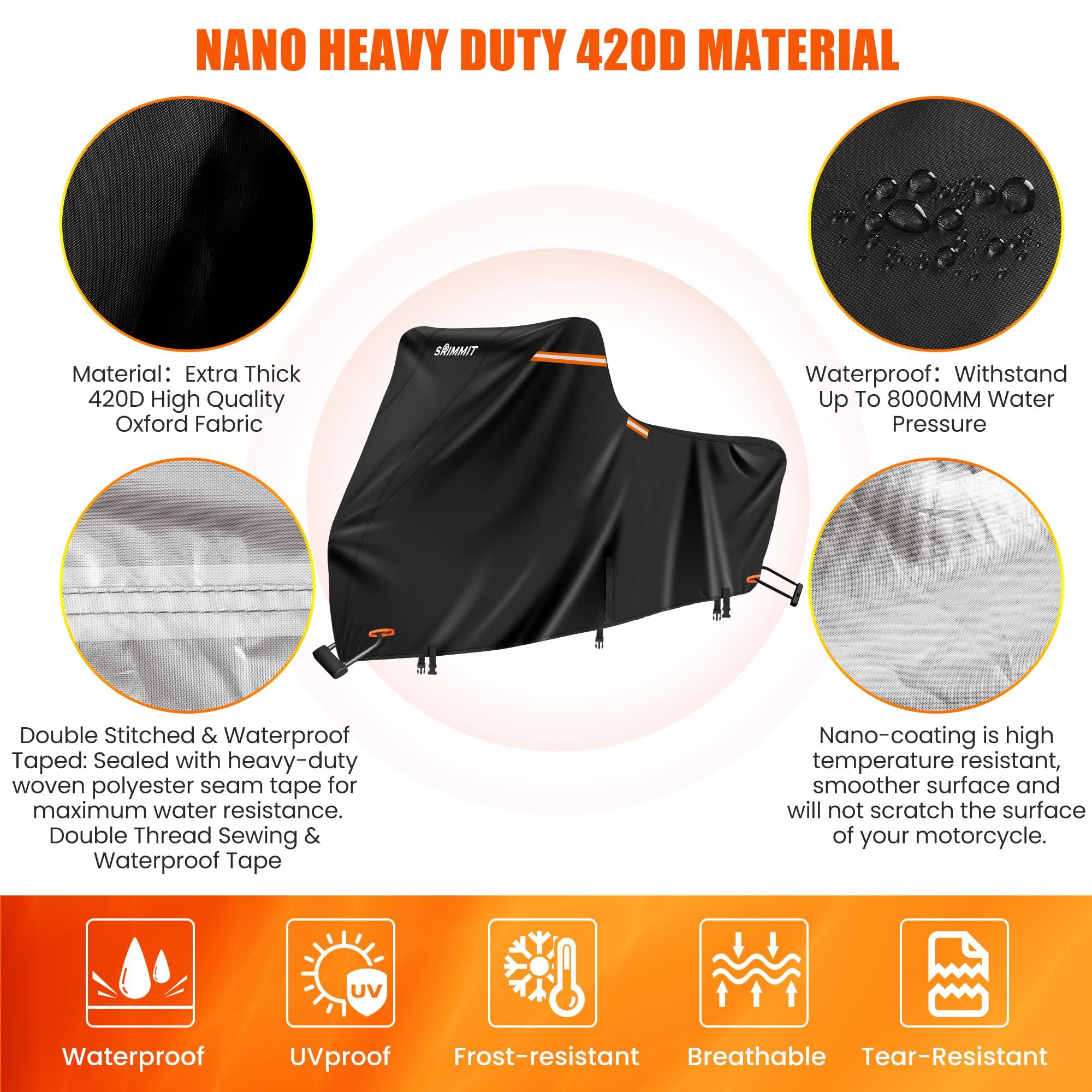 Motorcycle Cover Waterproof Heavy Duty For Winter Outside Storage XXL Snow Rain - Foto 7