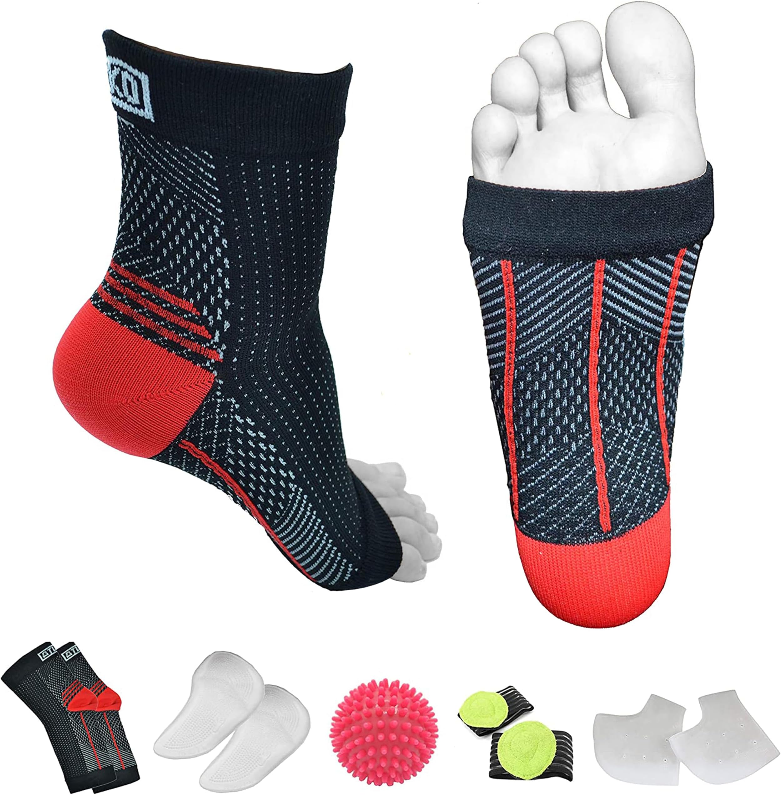 Atlecko Plantar Support & Relief Socks Kit - 11-Pieces, 2 PAIRS Plantar Fasciitis Socks - Comfortable Quality Compression (S/M)