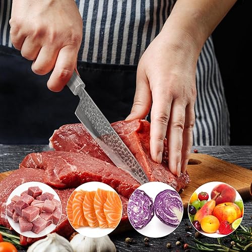 Miniatura 5 de Cuchillo de chef japonés  Cuchillo de chef profesional de 8 pulgadas ultra afilado, cuchillo de cocina japonés de 9 capas VG-10 revestido, cuchillo