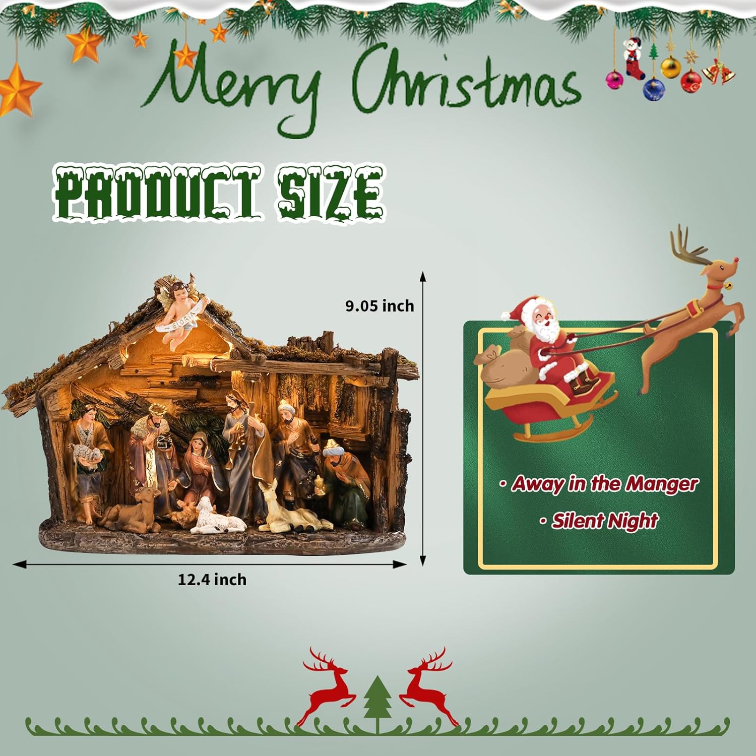 WONDER GARDEN Christmas Nativity Set Indoor,Christmas Houses Village,Nativity of Jesus with Angel,Manger and Led Lights for Home Decor or Gift