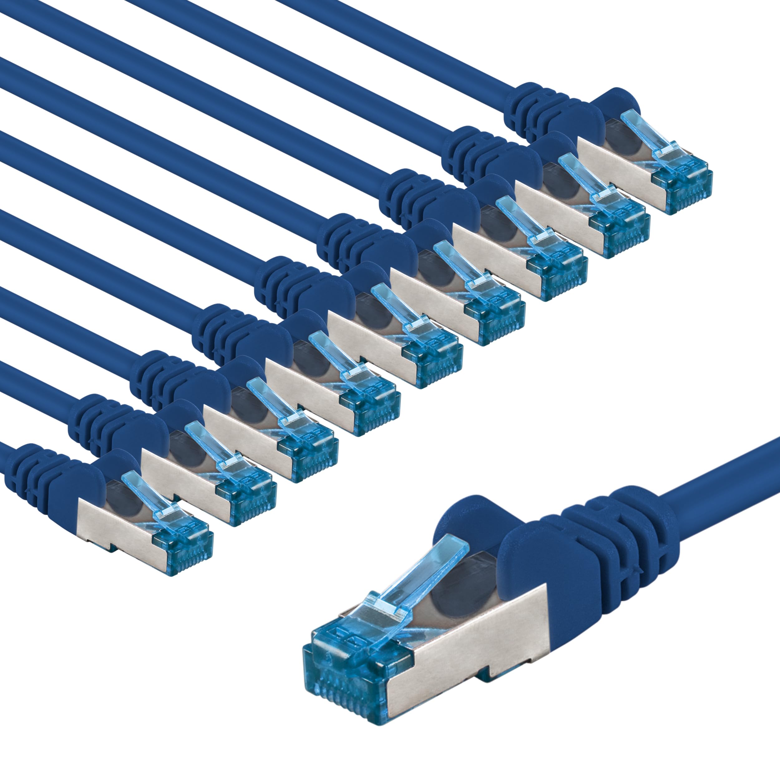 goobay 66039 CAT 6A Netzwerkkabel im 10er Set/Patchkabel geschirmt S/FTP/CU Ethernet Kabel, PiMF, LSZH/Cat 6a Kabel mit 10Gbits / Blau / 10x 5m