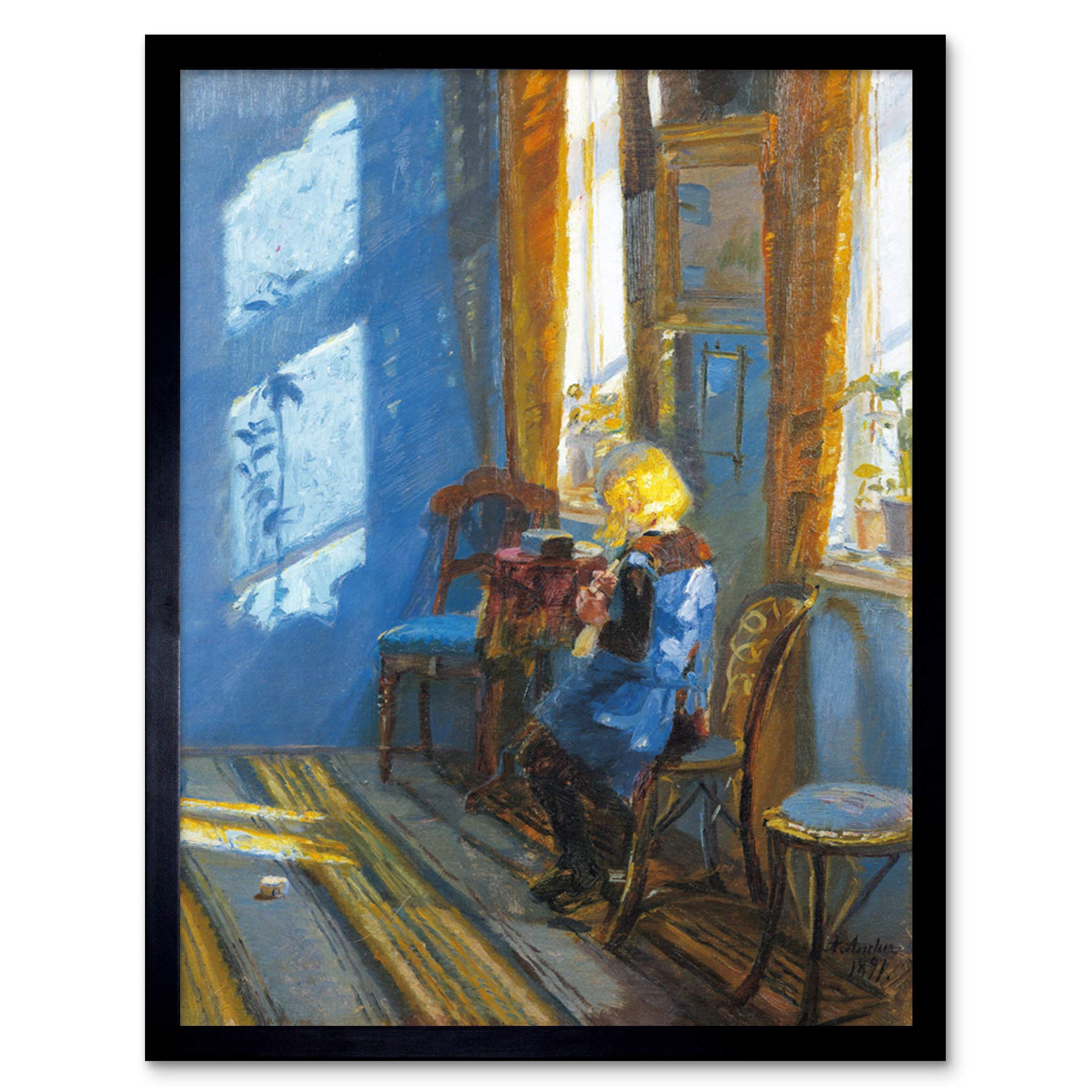 Anna Ancher Sunlight In The Blue Room Art Print Framed Poster Wall Decor 12x16 inch