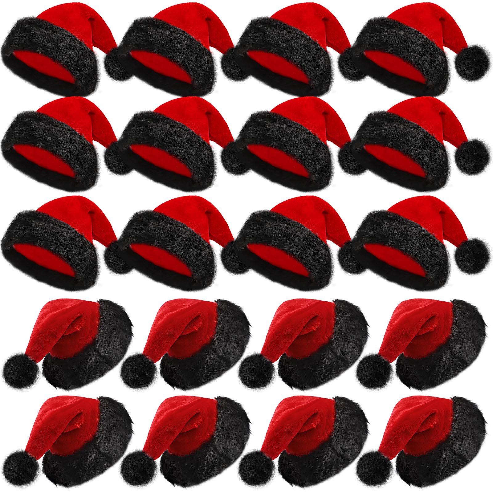Vicenpal 20 Pcs Santa Hats Bulk for Adults, Red Black, Classic