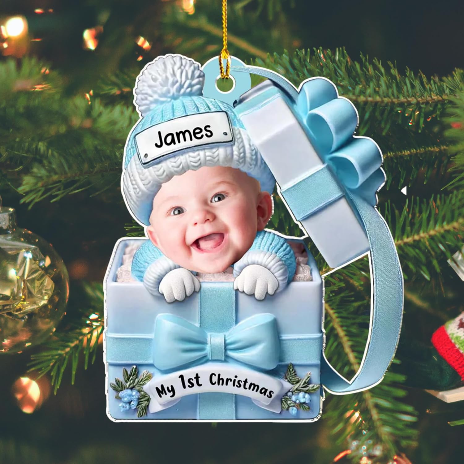 Baby Inside GiftBox - Personalized Custom AcrylicOrnament, 2025 Babys First Christmas Personalized Ornament Boy, Grandson 1st Gift, Newborn BabyGift Ideas, Baby's First Christmas 2025 - Image 1 of 7