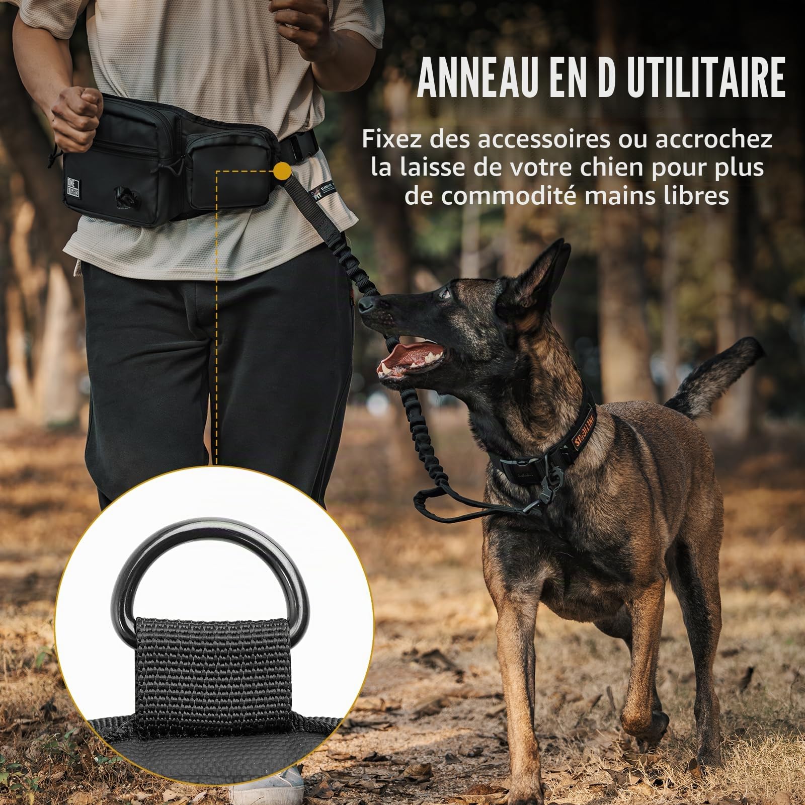 OneTigris Sac friandise Chien, Grande capacité Sac Banane étanche Multifonction, Distributeur pour Sacs à Déjections, Compartiment pour téléphone Portable, Pochette Friandise Fermeture Magnétique