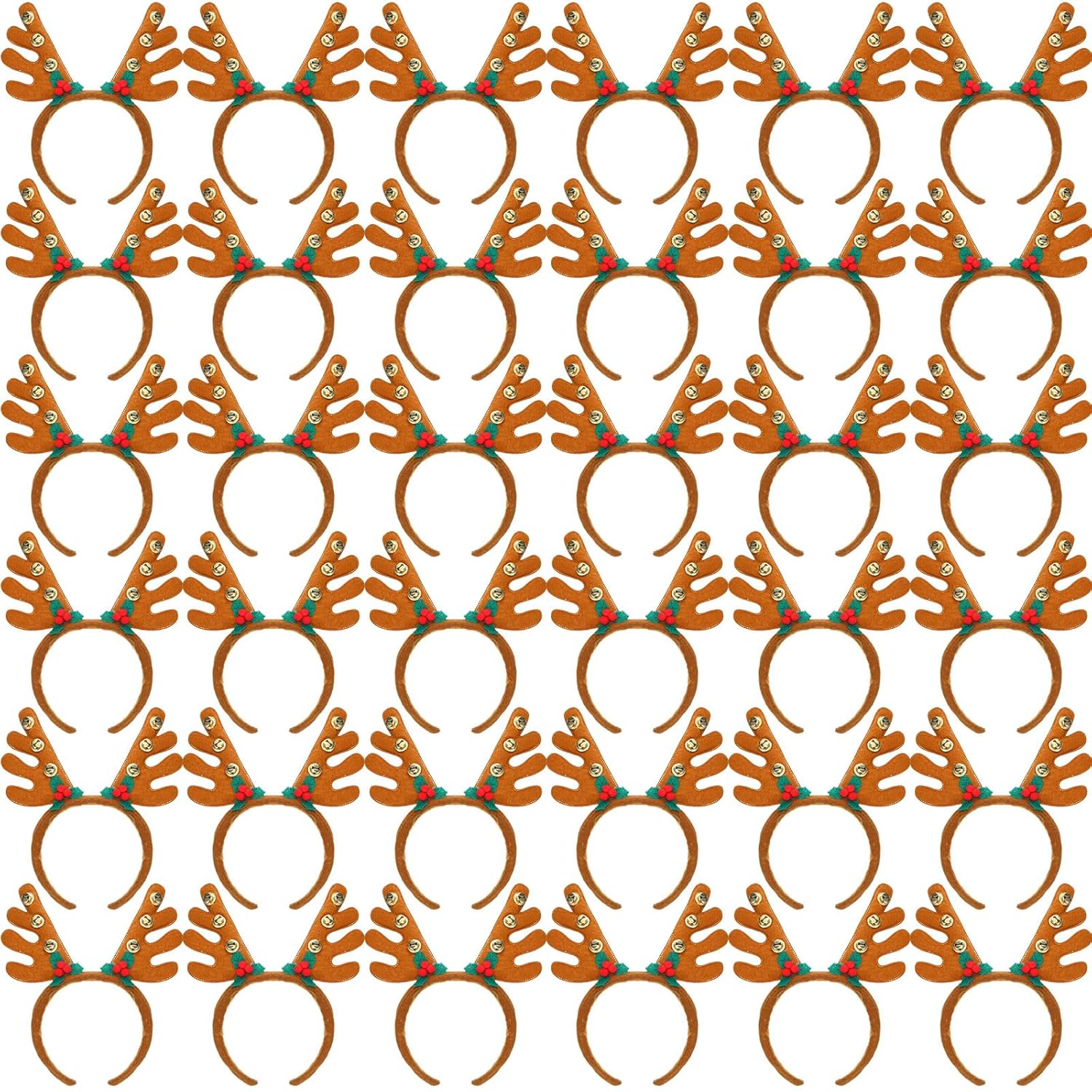 VioraWhite 36 Pcs Christmas Reindeer Antler Headbands with Bell Deer Ears Headband Costume Bulk Felt Antlers Hair Hoop Decor(Vivid Style)