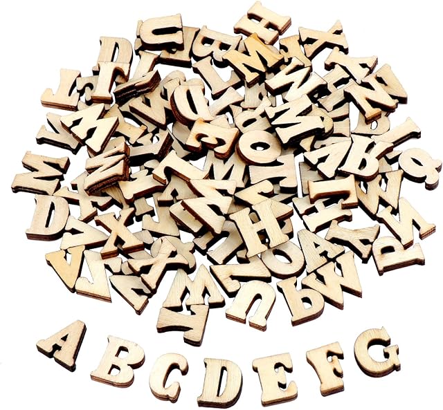TsunNee Wooden Alphabet Letters Embellishments, Wood Letters for Scrapbooking Wedding Party Christmas DIY Decorations, Flatback Wood Letters Buttons for Sewing Crafts DIY, 200-Pack