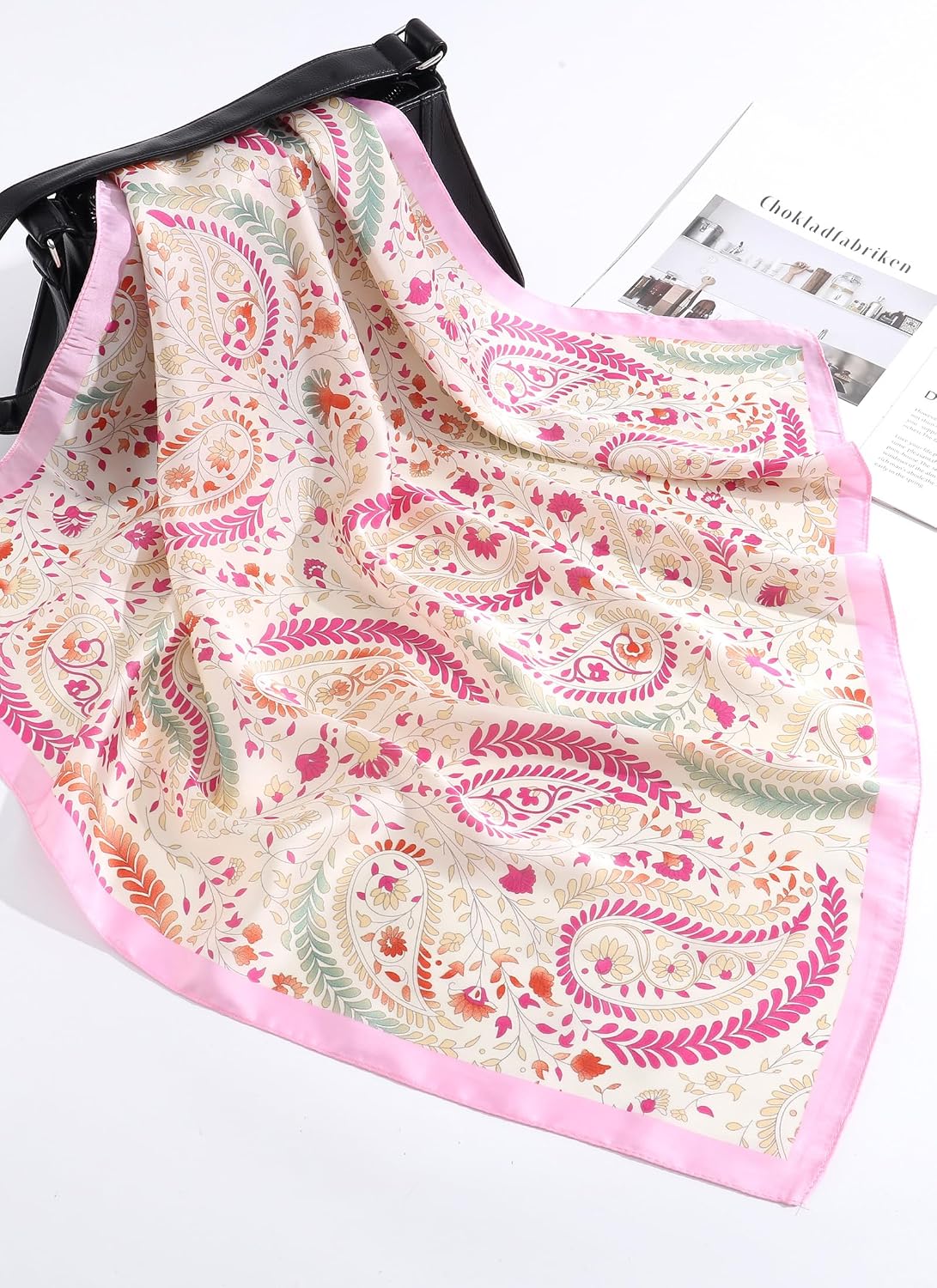 CHLINS 27.5” Square Head Scarf for Women Satin Hair Scarf Silk Wrap Neck Scarves Bandanas for Handbags Accessories
