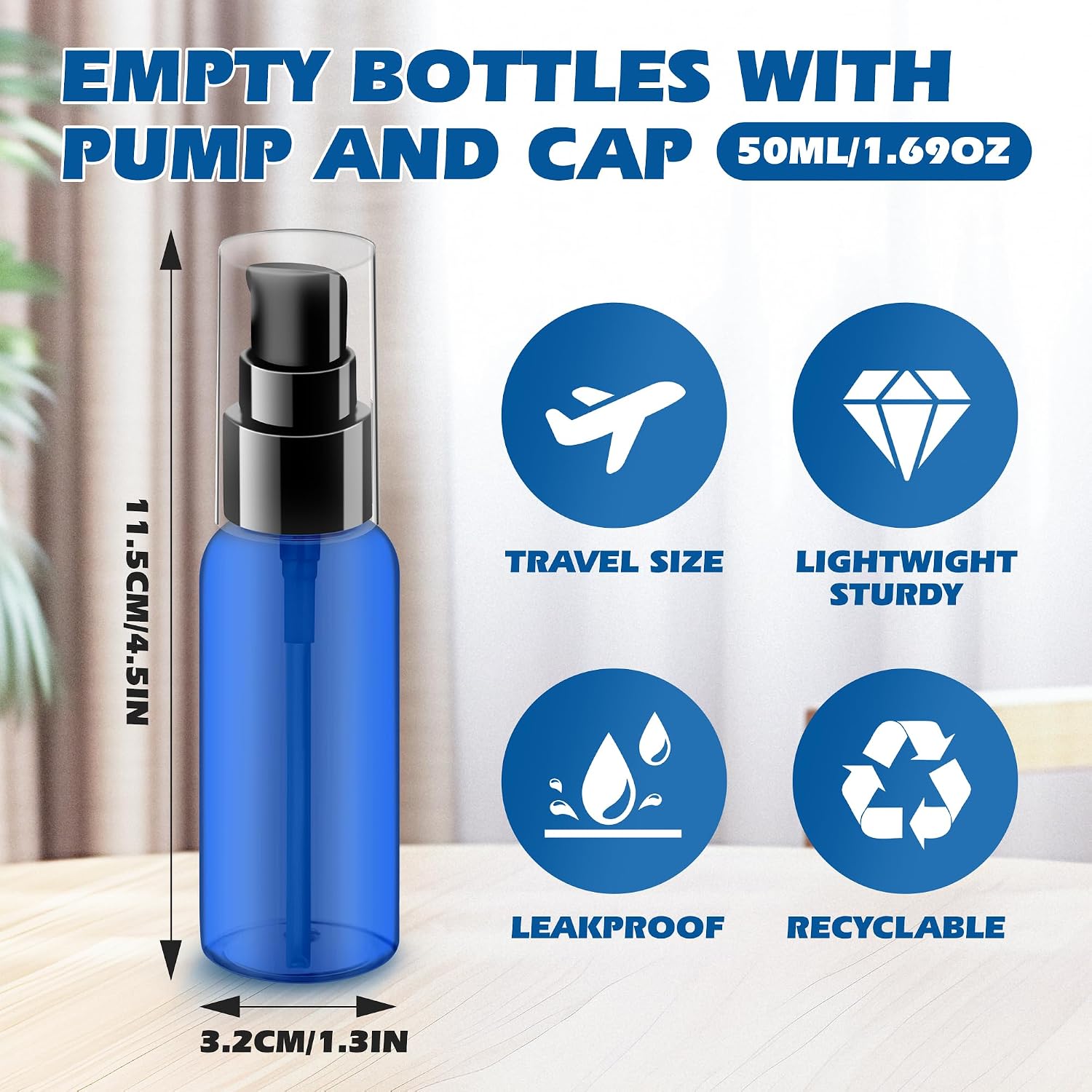10 Pieces Empty Plastic Pump Bottles 50ml/1.7oz Travel Dispenser Bottles Clear Travel Size Leak Proof Refillable Bottle for Toiletries Facial Cleansing Oil Shampoo Shower Gel