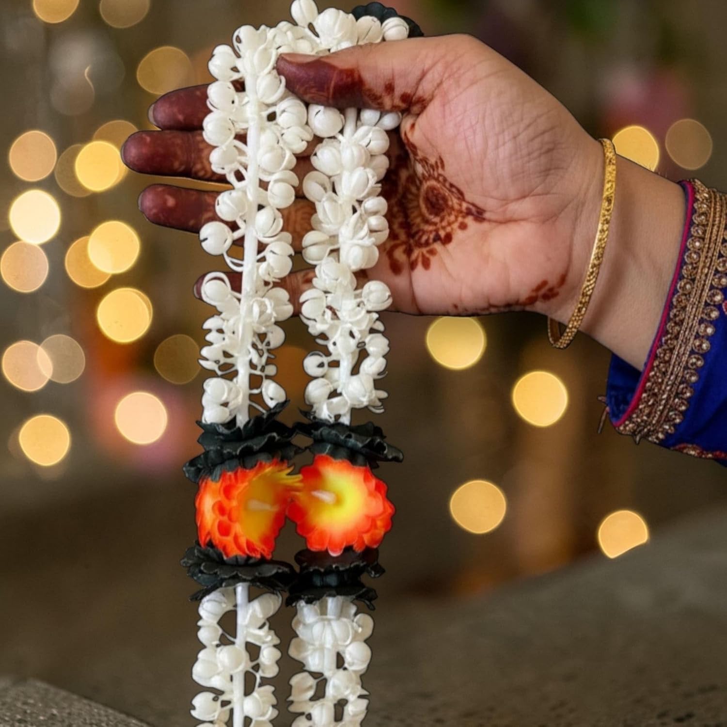 LOVENSPIRE Set of 2 Artificial Jasmine Flower Garlands for Wedding Decor, Diwali Pooja, Housewarming, Day of the Dead and Party Backdrop Decorations Orange / 6Feet