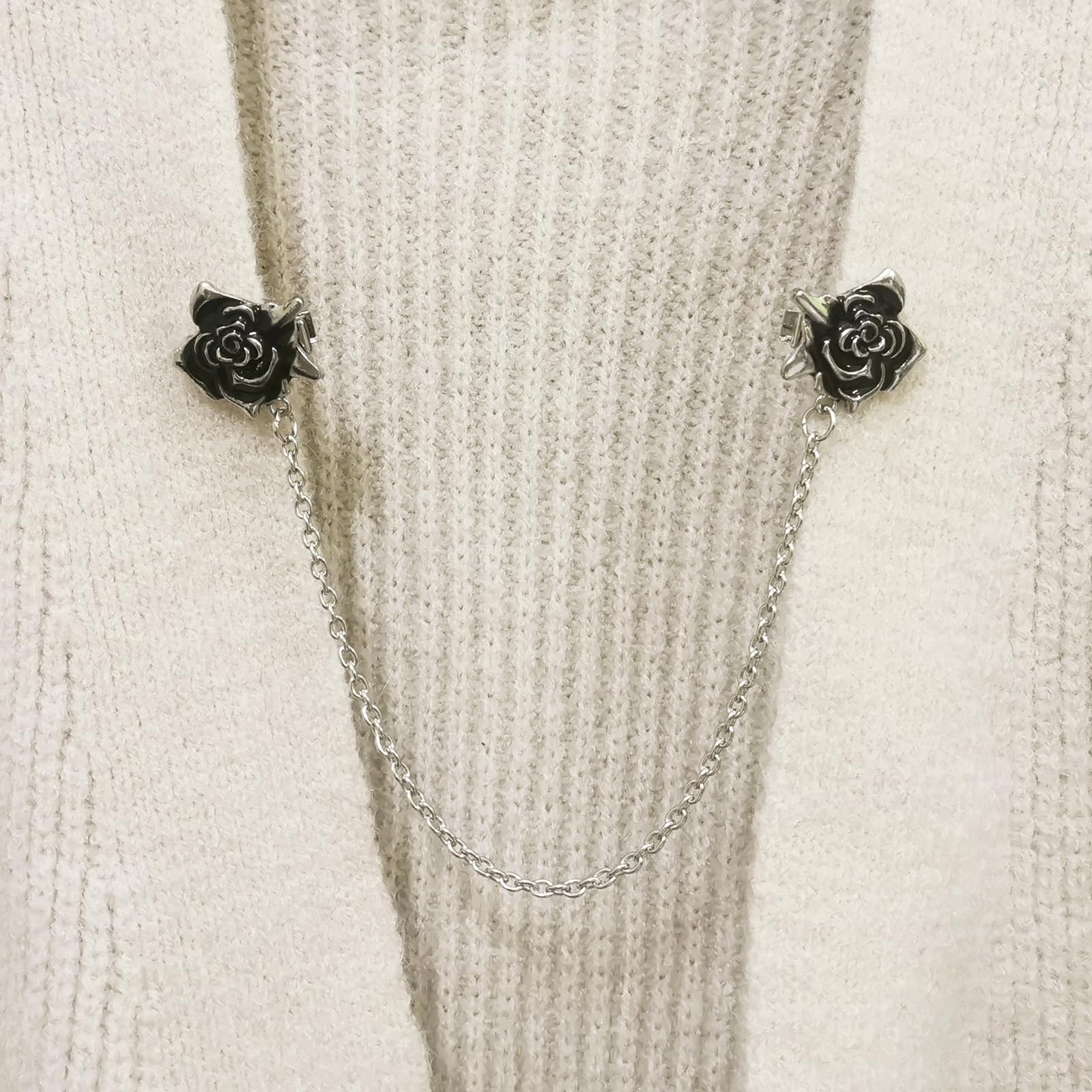 QUARKZMAN 2 szt. Różowy Sweter Klipy Retro Kardigan Naszyjnik Klipy Z Łańcuszkiem Koszula Klipy Szal Klipy Ubrania Klip Dla Kobiet (Srebrny)