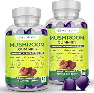 Mushroom Gummies Lions Mane Supplement Mushroom Supplement with Lions Mane, Turkey Tail, Cordyceps, Reishi, Chaga Extract | Brain Health and Immune Support Gummies, 120 Count