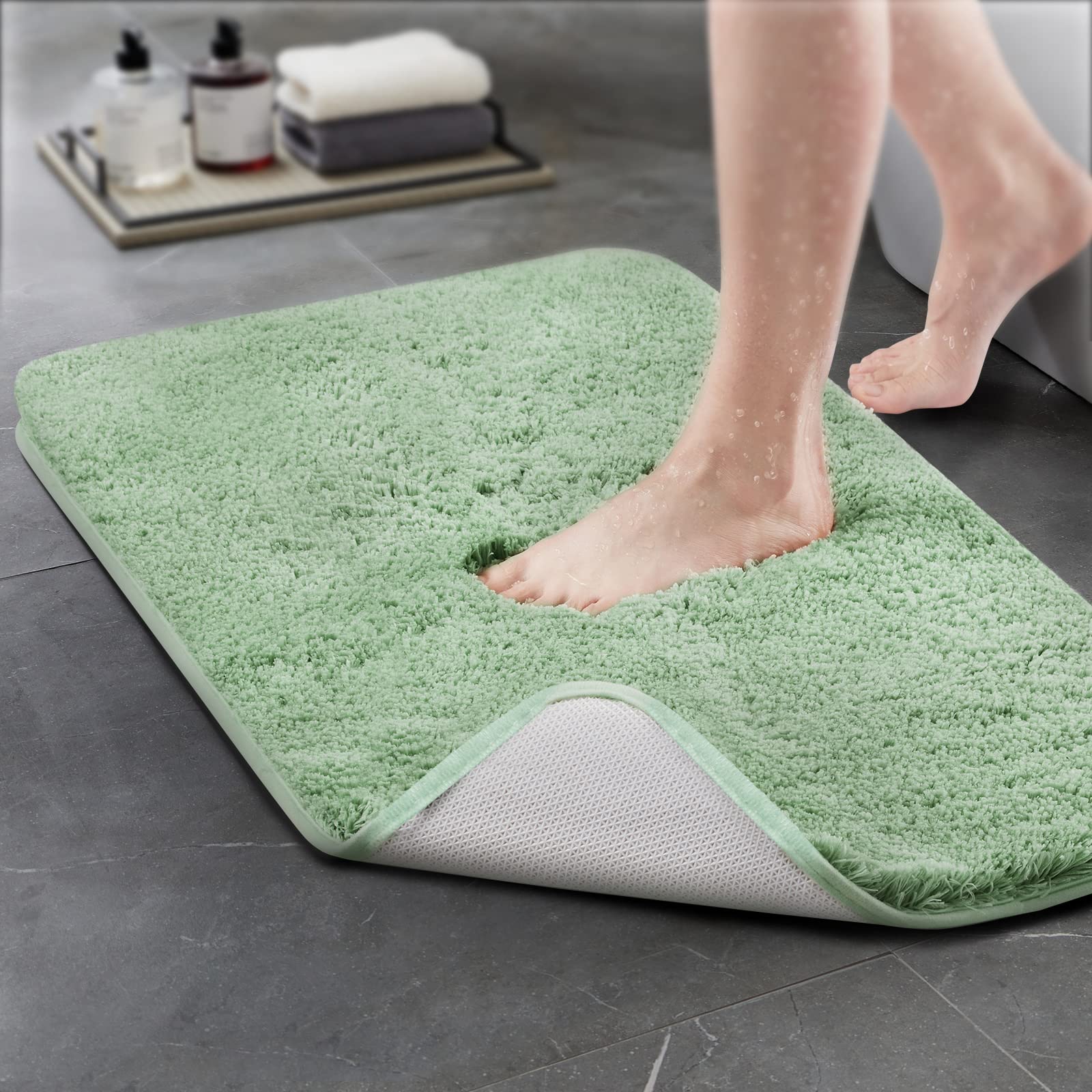 TECHMILLY Super Soft Shaggy Bathroom Rugs, Absorbent Thick Non Slip Microfiber Bath Rugs, Quick Dry Machine Washable Bath Mat for Bathroom Floor,