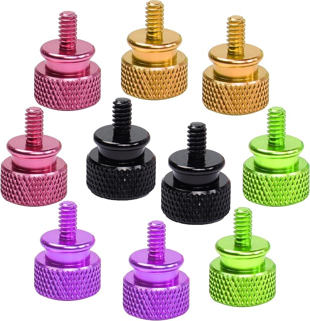 QIANRENON Color PC Case Thumb Screws M3.5 * 6.5mm 6#-32 Color Aluminum Alloy Knurled ComputerThumb Screws for PC Cover Power Supply PCI Slots Hard Drives 10 PCS