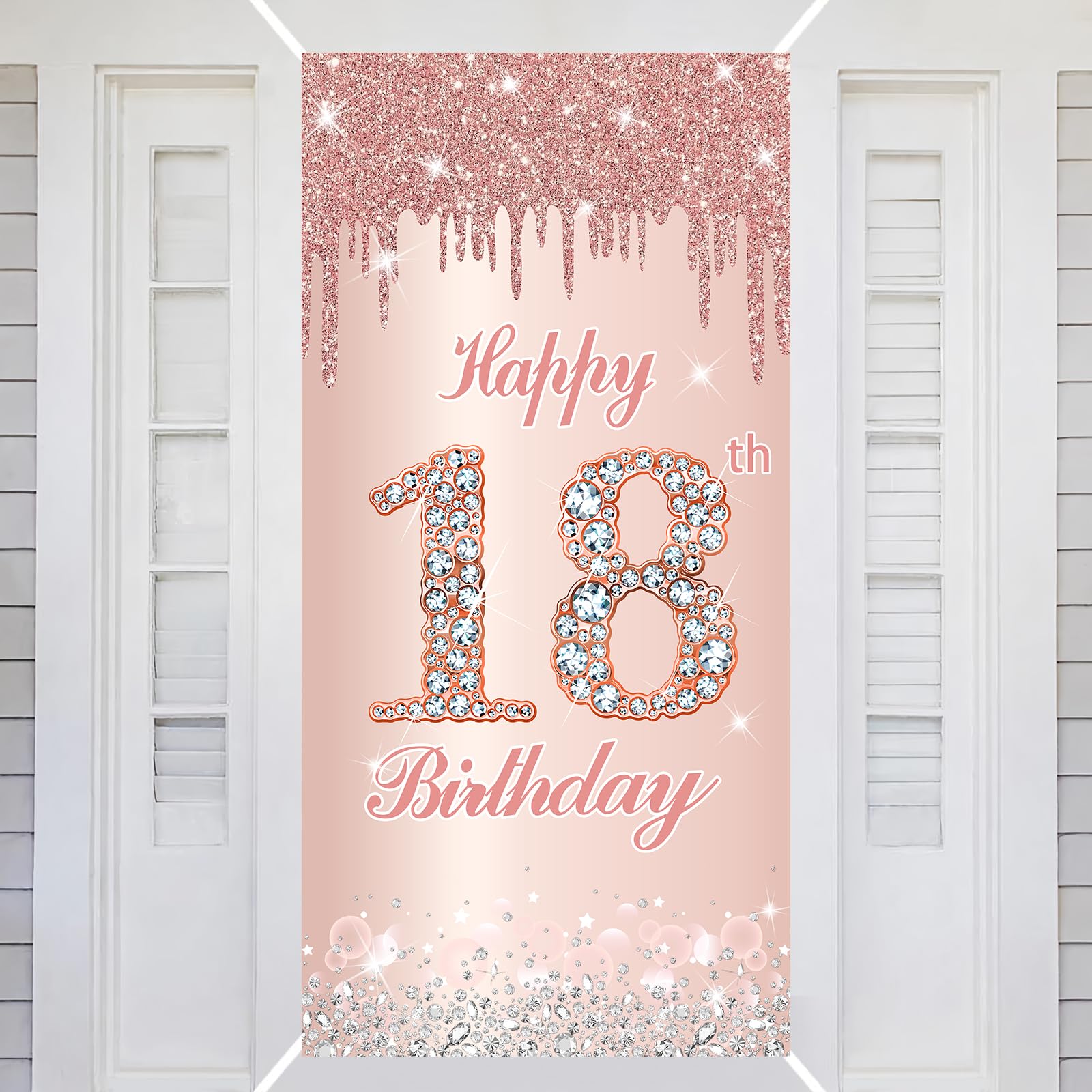 18th Happy Birthday Decorations Door Banner Pink Rose Birthday Banner for Party Backdrop for Women Door Cover Party Decoration Supplies Poster — image 1