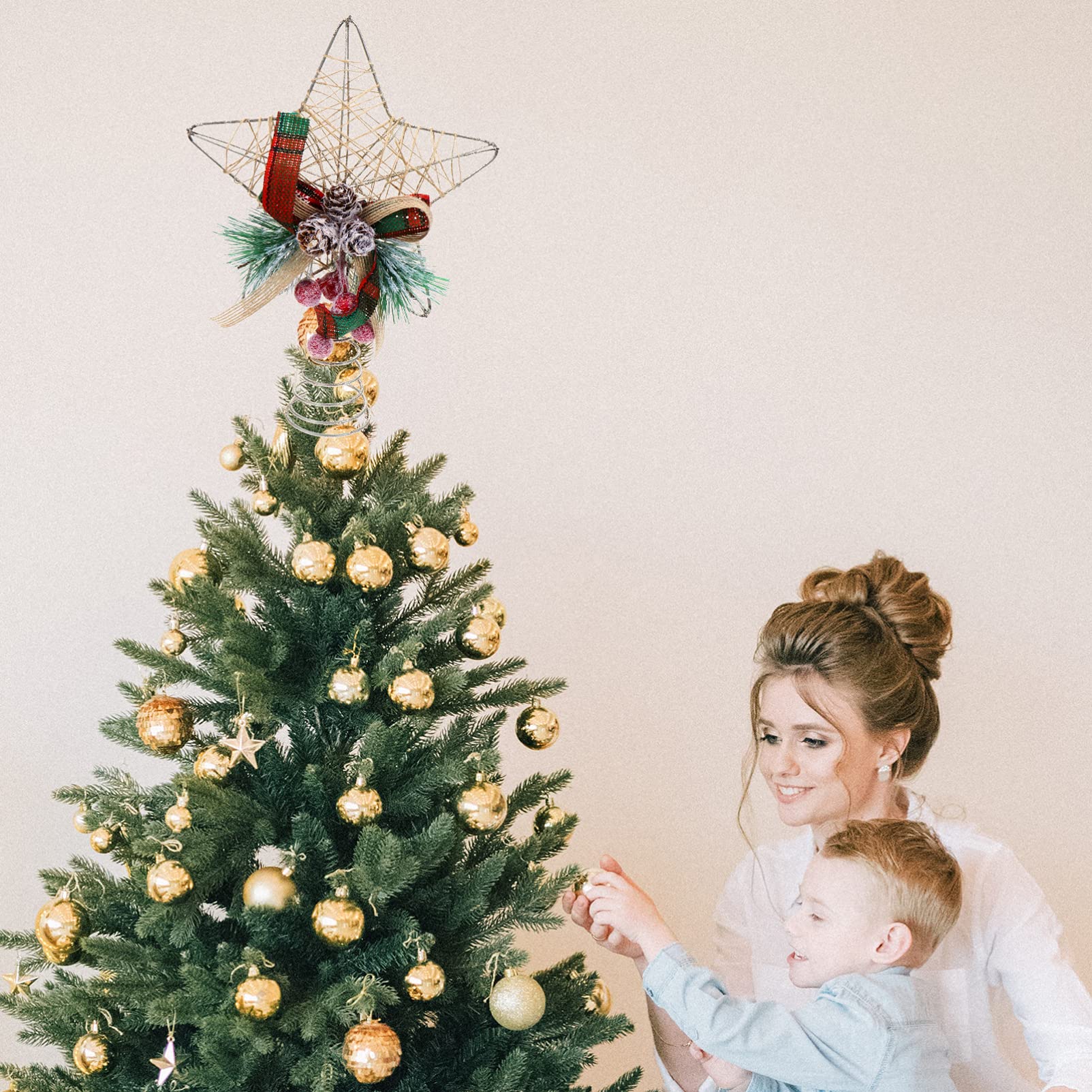 5 Piezas Estrella Superior del Árbol De Navidad Topper De Árbol con Luces Oro Luces De Tira Llevadas Topper De Árbol De Navidad Rojo Hada Decoración Adviento Felpa País Planchar ABOOFAN