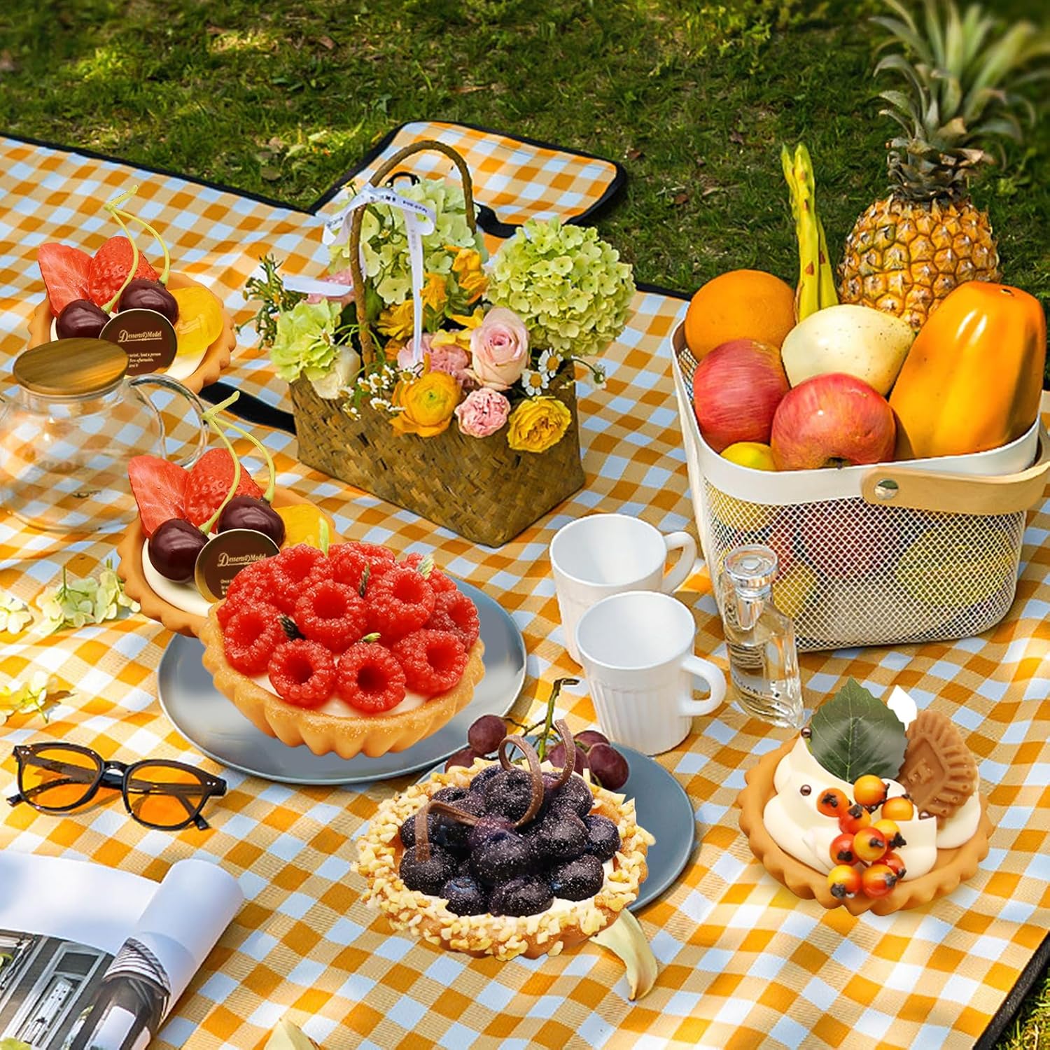 Hoypeyfiy Artificial Egg Tart Models Set,6 Packs Artificial Fruit Cakes Desserts for Window Decor,Home Kitchen Decor, Bakery Shop Display