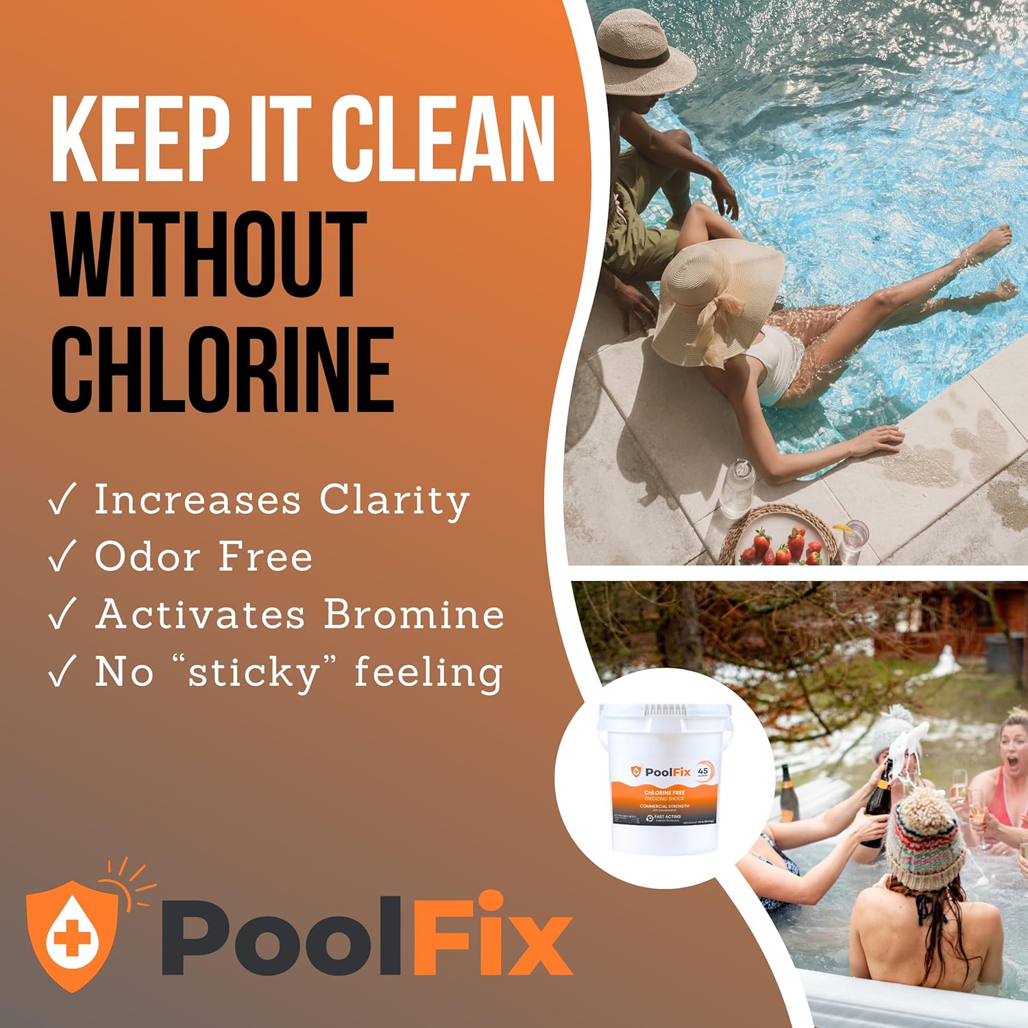 Non Chlorine Shock for Pool & Hot Tub Oxidizing Shock for Pool and Spa, Fast-Acting Water Clarifier for Crystal Clear Results Sanitized Water Ideal for Weekly Maintenance/After Heavy Use – 45lb Bucket