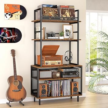 ikkle Record Player Stand with Vinyl Storage Shelf, 5-Tier Large Record Player Table with Storage Rack, Turntable Stand Vinyl Record Cabinet Organizer for Living Room Bedroom, Holds Up 400+ Albums