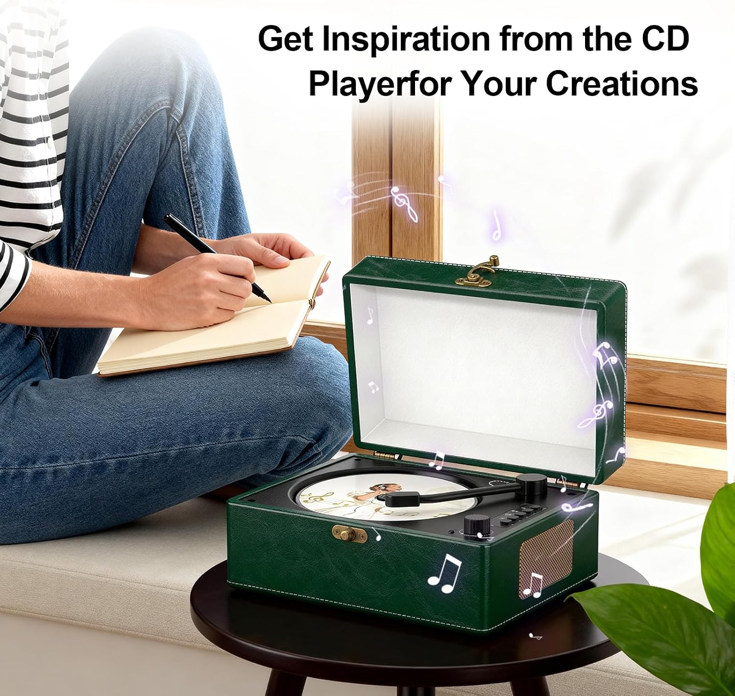 Retro CD Player with Bluetooth in&Out Portable Music Player for Relaxing Anywhere,Auto Power Off,USB,AUX,Headphone Jack,Vintage CD Player for Music Lovers,Birthday Gifts for Women/Men-Green