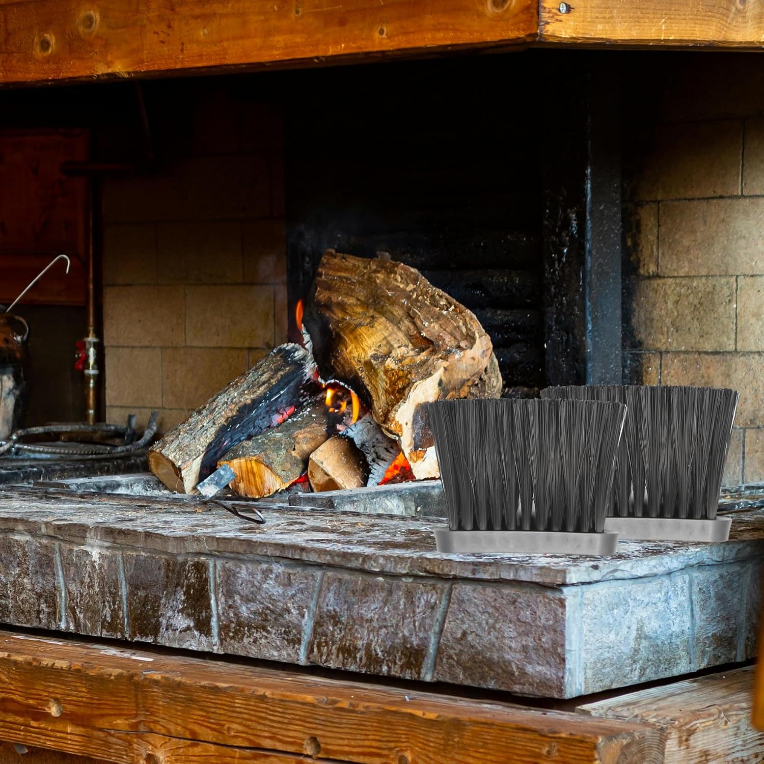 2 Pieces Chimney Bench Brushes Oblong Fireplace Brush Horse Hair Soft Bristles Dust Brush Replacement Head for Hearth Tidy Car Fireplace Fire Pit Wood Burning Stove