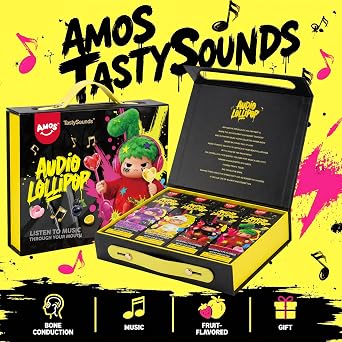 AMOS TastySounds Music Lollipop, Bone Conduction Music Sucker, Audio Lollipop Candy Gift Set, 4-Pack Musical Lollipop for Halloween, Party Favors & Kids Gifts