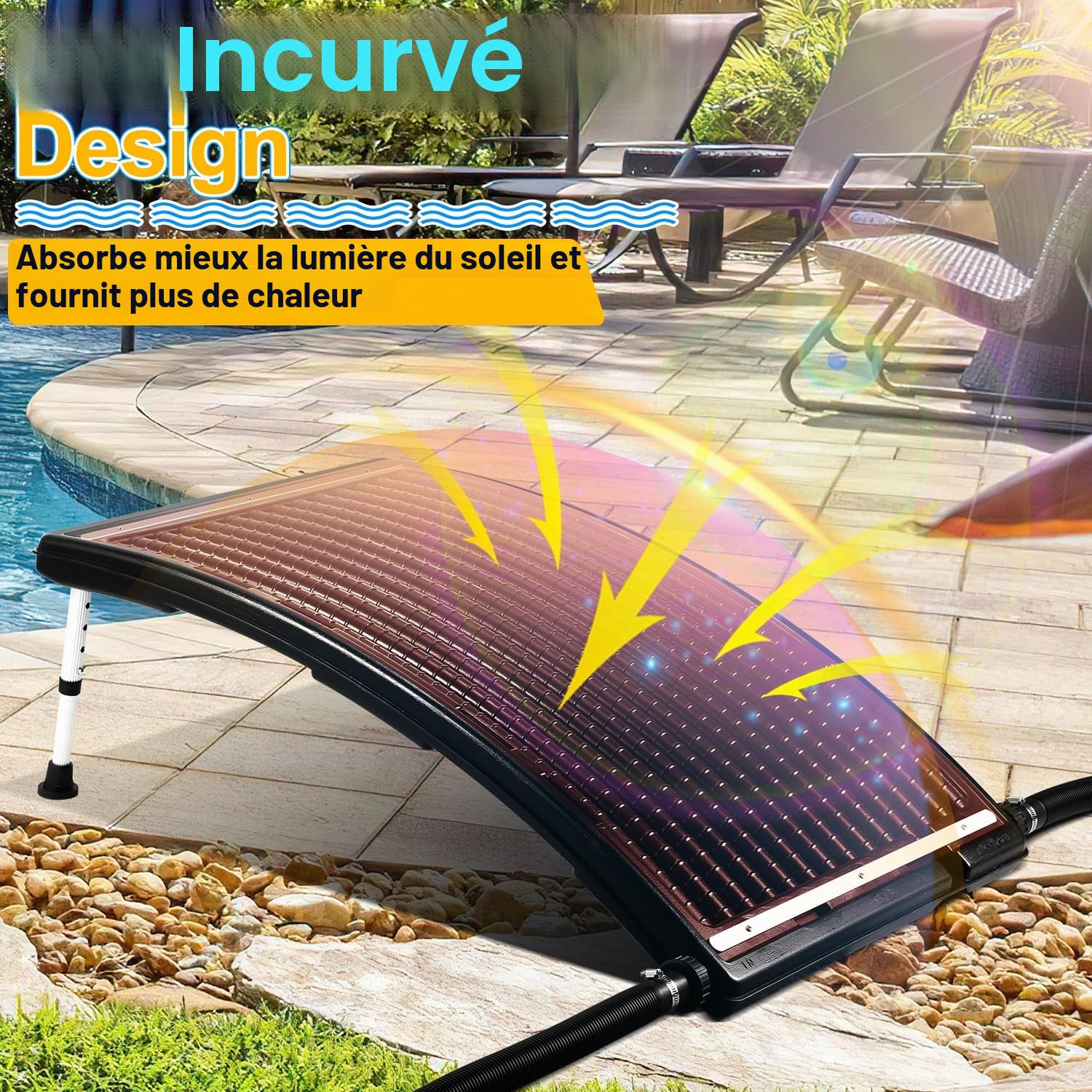 Chauffage solaire de piscine - 110 x 65 x 15 cm - Panneau solaire - 10 000 l/h - Connexion 38-40 mm - Extensible - Installation solaire pour eau chaude, douche de jardin, piscine