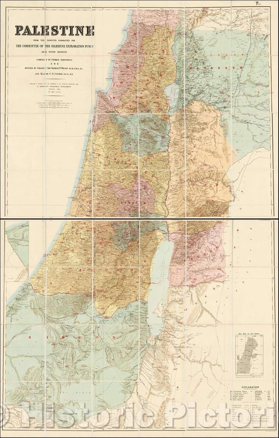 Palestine - Exploration Fund Survey 1890 Historical Map Print - 24in x 36in