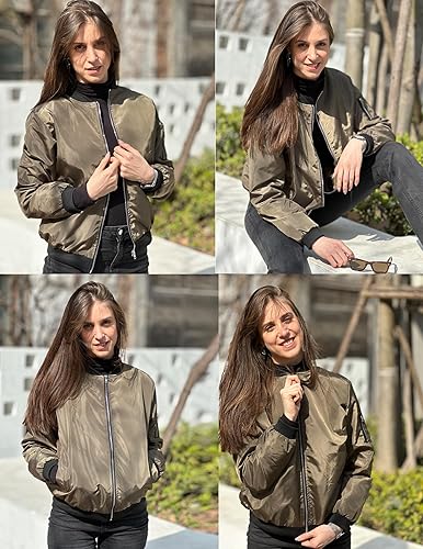 Miniatura 4 de Zeagoo Chaqueta bomber para mujer, abrigo casual con cremallera, rompevientos con bolsillos, S-XXL