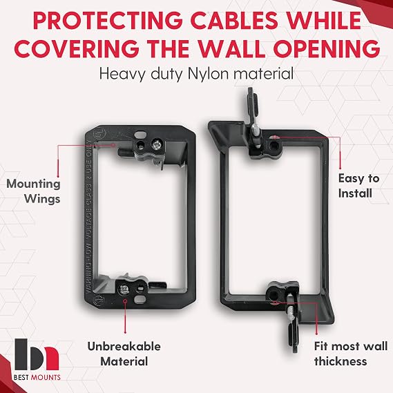 BestMounts Low Voltage Mounting Bracket 1 Gang, 5 Pack for Single Gang Wall Plate, Telephone Wires, Network Cables, HDMI, Coaxial, Speaker Cables - Low Voltage Box Cable Wall Plate Bracket, Mud Ring