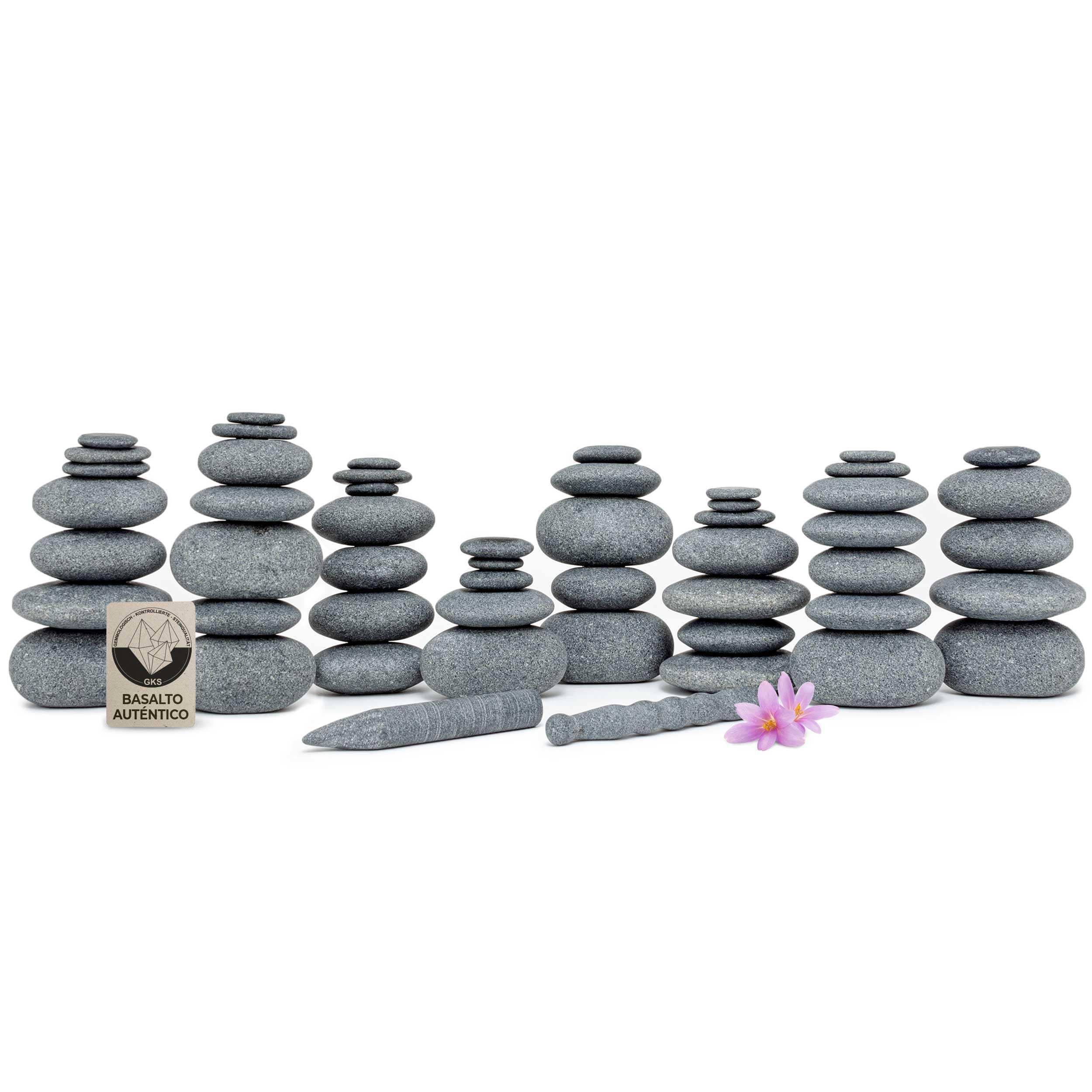 Hot Stone Massage Set PROFESIONAL con 52 Piedras Calientes de Basalto Auténtico Certificado para uso Doméstico, Principiantes, Profesionales y Aplicaciones Especiales