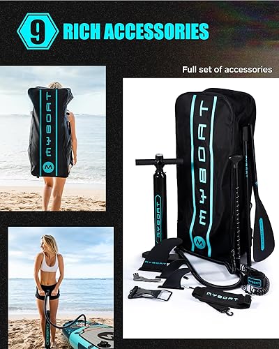 Miniatura 6 de MYBOAT Tabla de remo inflable extra ancha de 11 pies y 6 pulgadas x 34 pulgadas x 6 pulgadas, tabla de remo de pie para pesca, tabla de sup con 3