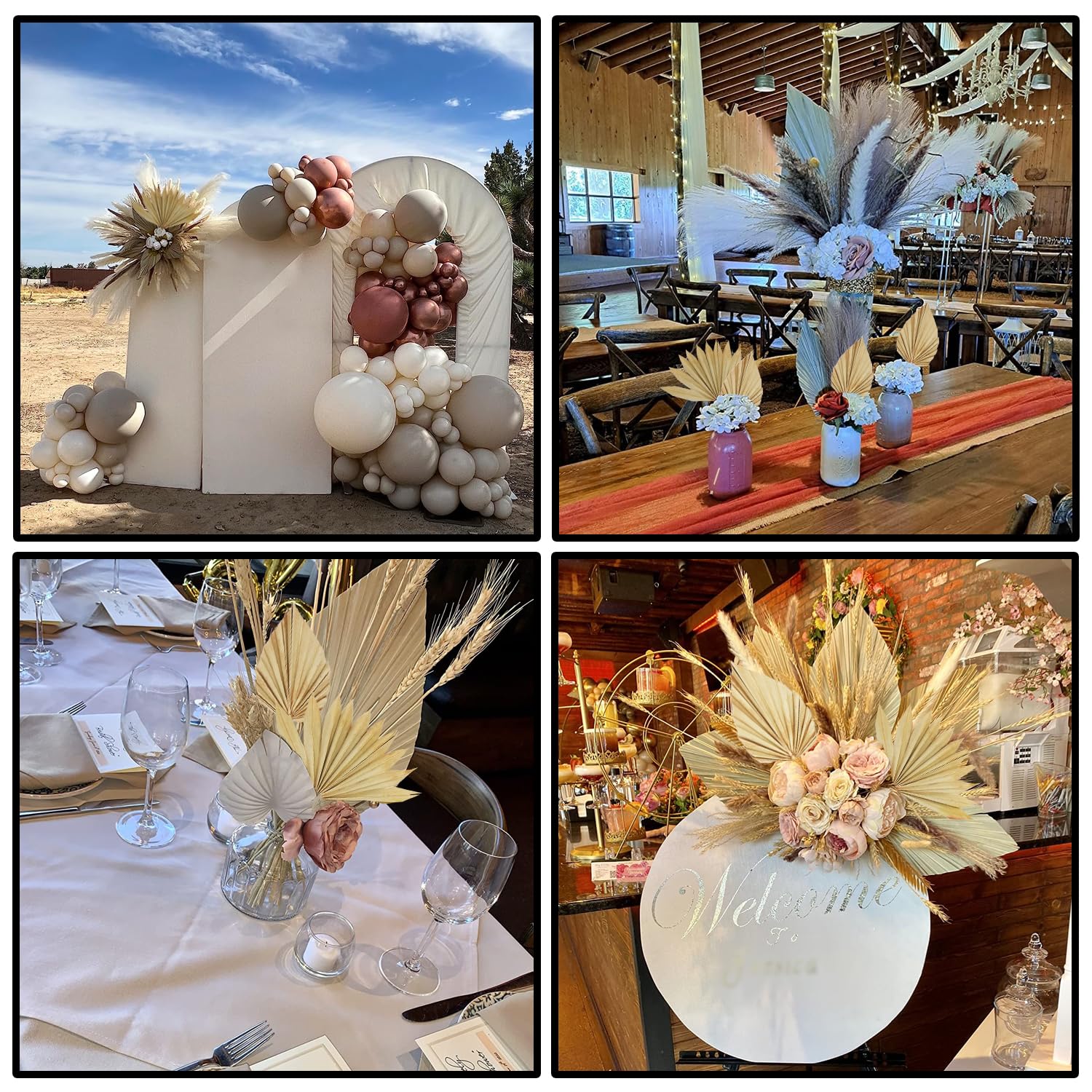 Lot de 5 feuilles de palmier séchées naturelles – Décoration de mariage bohème avec bouquet de lances de palmier pour la maison, vase, arrangements de table, anniversaire et décorations de fête