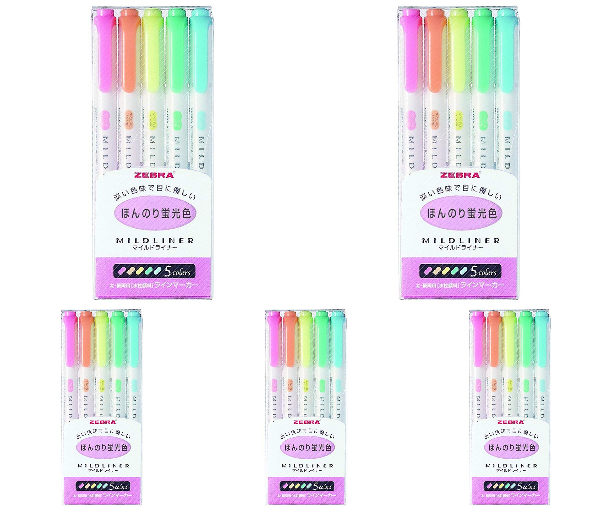 Zebra MILD LINER, Double Sided Highlighter, 5 Set (WKT7-5C) - 5 Pack