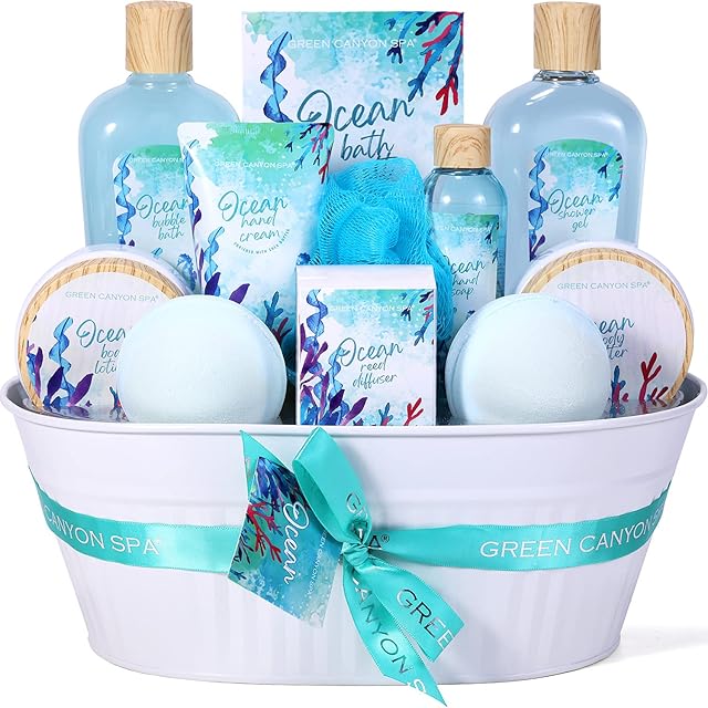 Birthday Gifts for Her - 12pcs Ocean Christmas Bath Set Including Reed Diffuser, Shower Gel, Bubble Bath, Pamper Gifts for Women, Vegan Gifts for Mom Wife Best Friend, Luxury Spa Gift Set