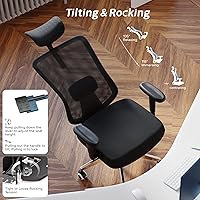 Vista 4 de Silla de oficina ergonómica, silla de escritorio de malla con reposacabezas ajustable y reposabrazos 2D, sillas de computadora con soporte lumbar