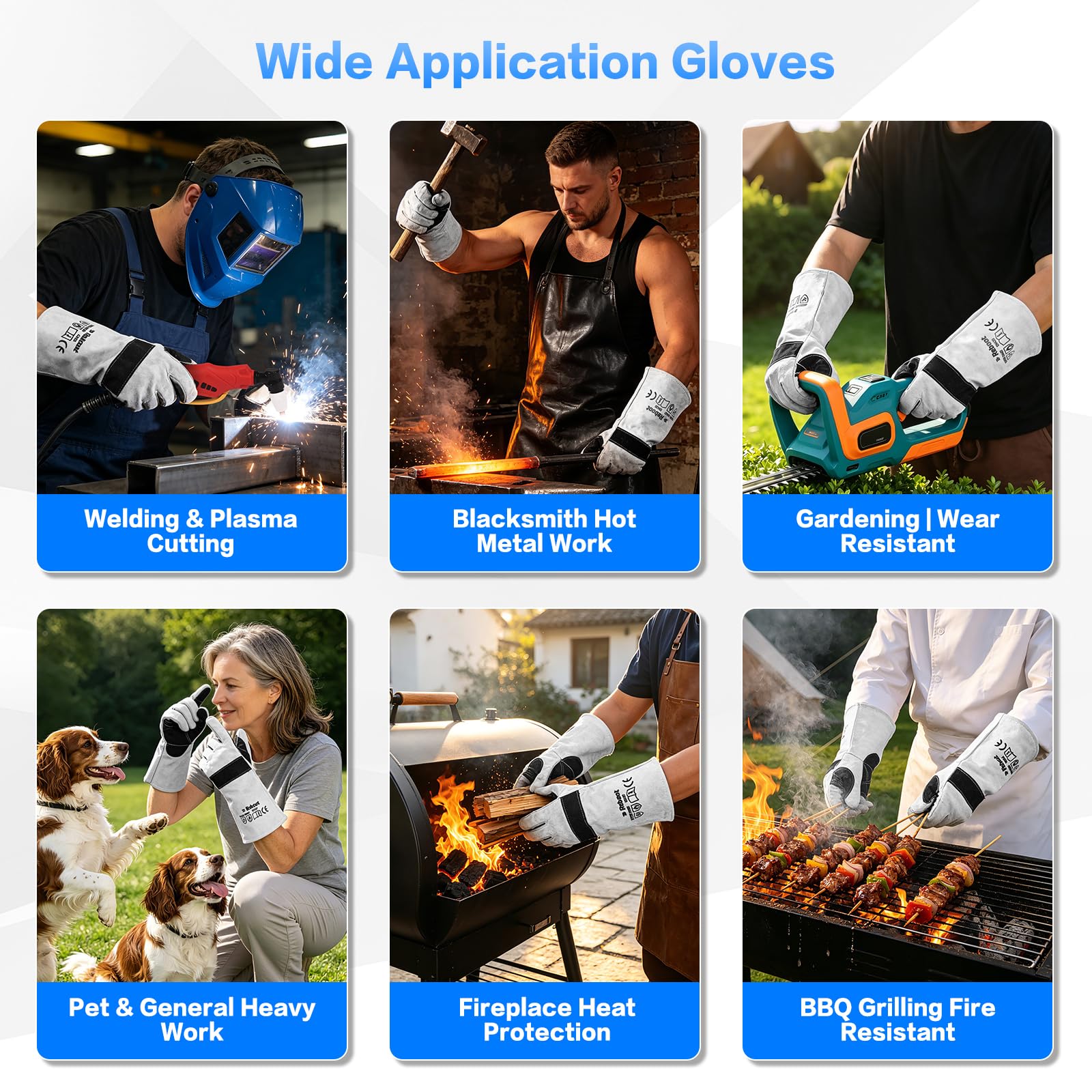 Reboot Gants de Soudure, Cuir Résistant 500°C, Protection Avant-Bras 38 cm, Coutures Doubles Renforcées pour MIG TIG MMA Barbecue Forge – Gris