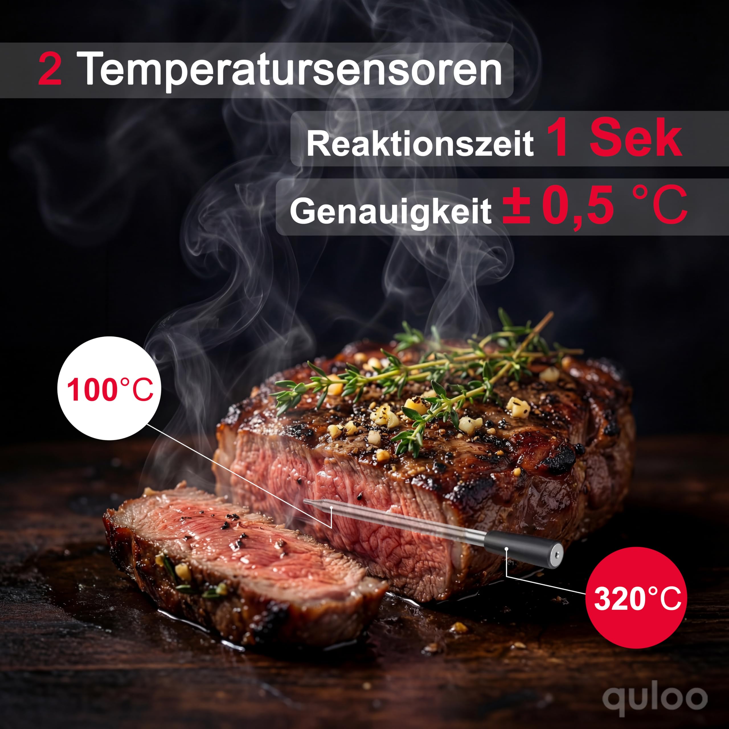 Fleischthermometer Kabellos Grillthermometer Bluetooth mit App für Backofen Bratenthermometer Funk