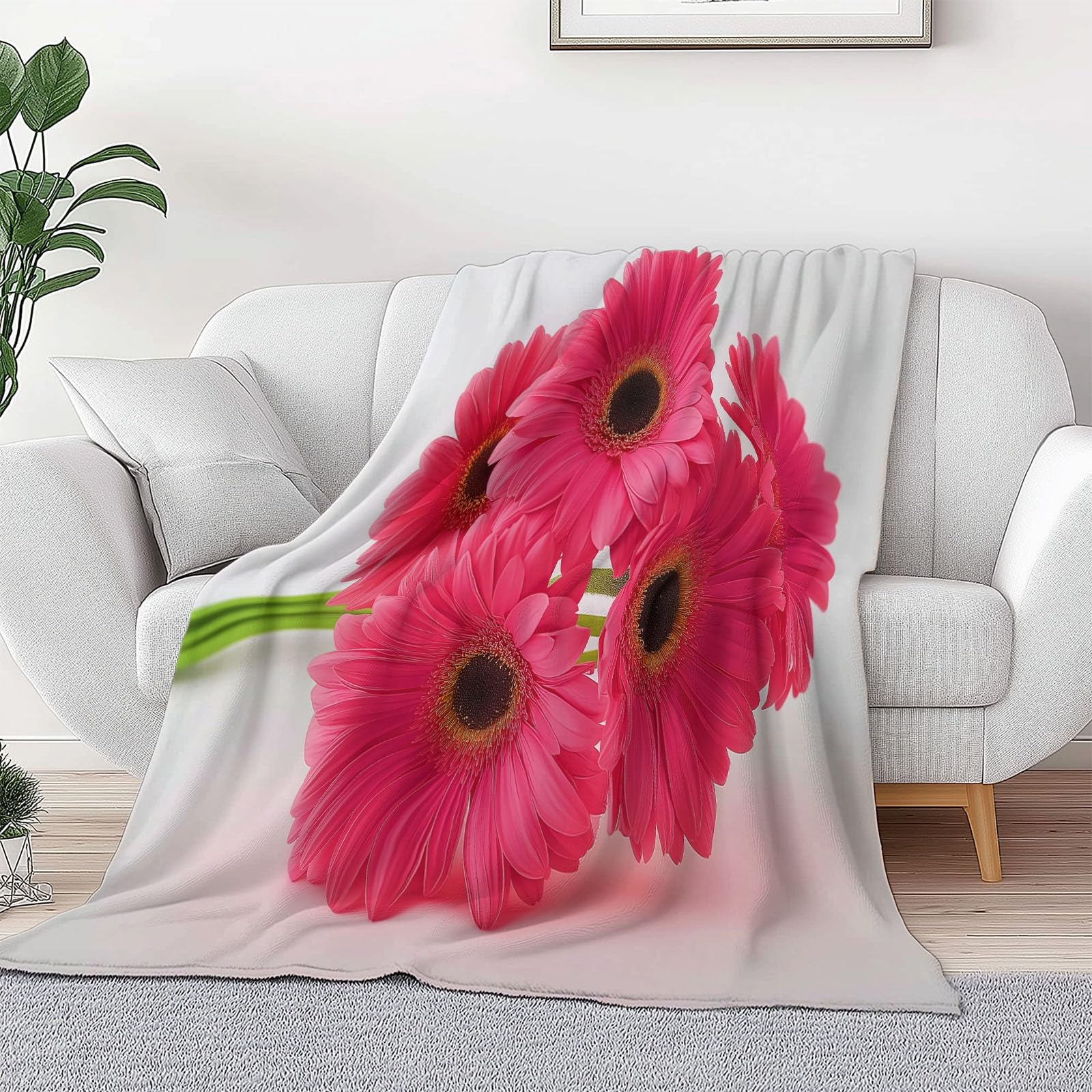Ciepła flanelowa różowa gerbera, bukiet sherpa koc, 221 x 239 cm, miękki, przytulny, realistyczny koc do fotografii, pluszowy, flanelowy, polarowy, 220 x 240 cm, dla dziewcząt, dzieci, dorosłych, na