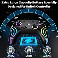 Vista 7 de SWANPOW Switch Controllers Compatible with SwitchLiteOLED, Wireless Switch Pro Controller with Full RGB Line Breathing LED, Programmable, 6-Axis