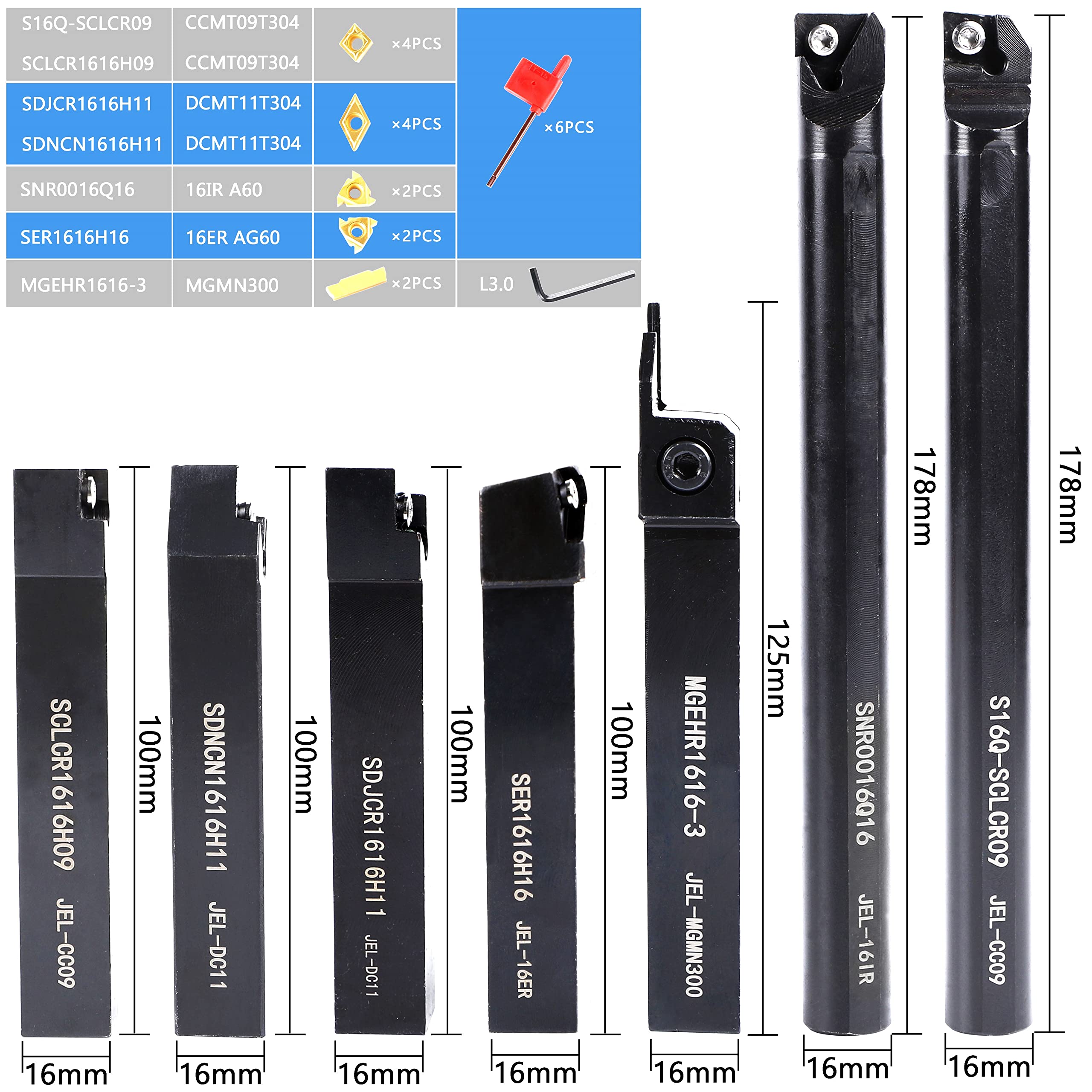 Carbide Lathe Tools - Metal Lathe Threading Tool Bit Set 21pcs - 7pcs 5/8 Inch Turning Holder Boring Bars + 14pcs Indexable Golden Carbide Inserts — Amazon image 2