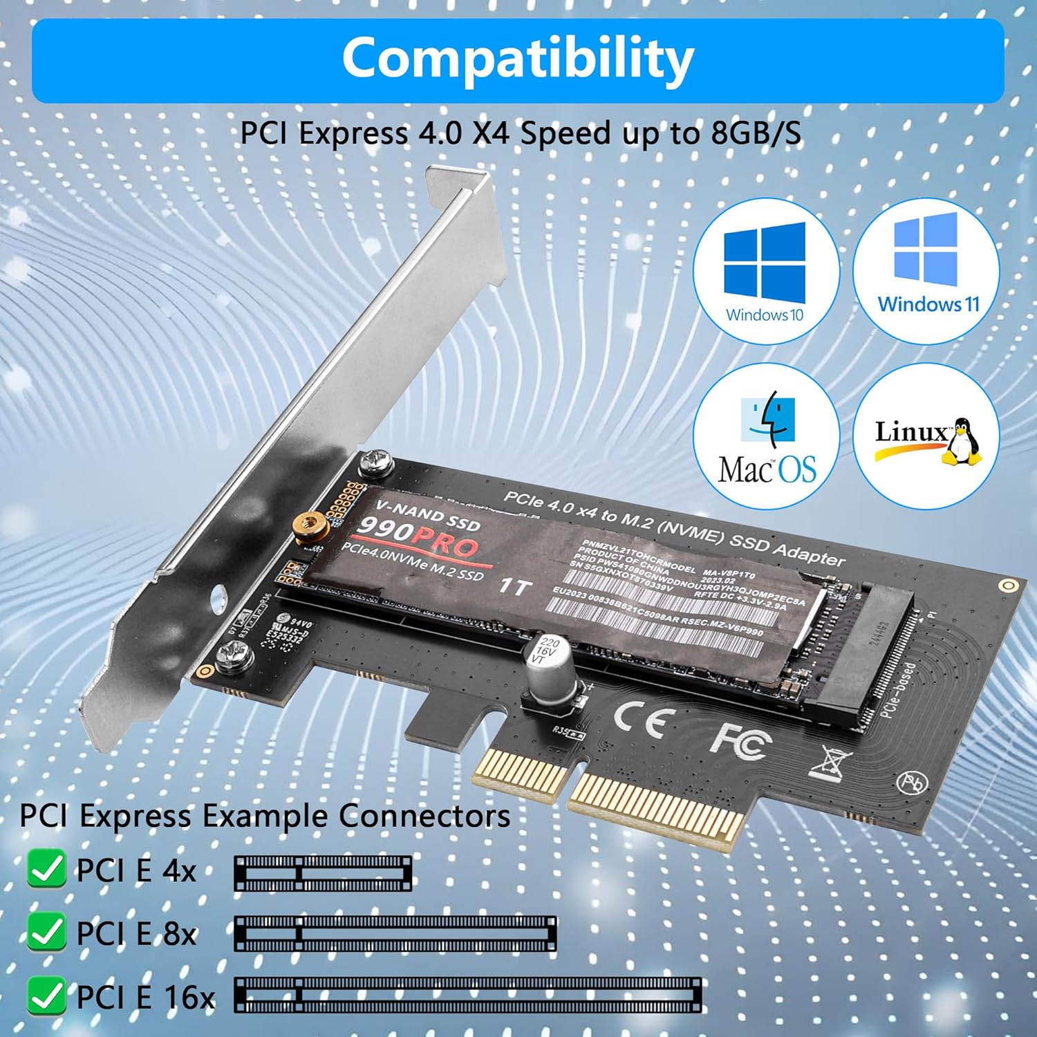 PCI-E Expansion M.2 Adapter, M.2 NVMe SSD (M Key) to PCI-E 4.0 x4 Expansion Card with Standard Bracket for Desktop PCI Express Slots, Supports NVME M.2 for 2230 2242 2260 2280