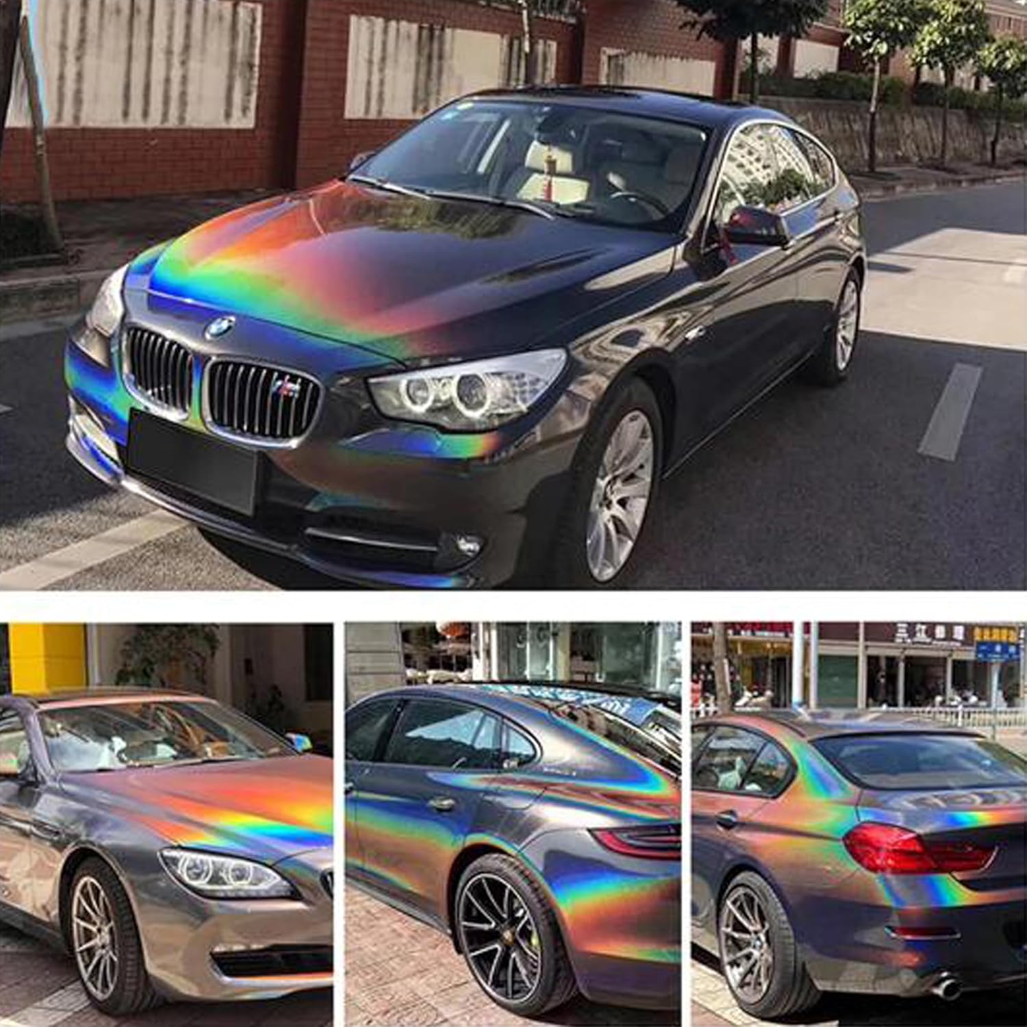 Metallic Dark Gray to Rainbow Gloss Chameleon Car Vinyl Wrap Sparking Diamond Color Change DIY Vehicle Vinyl Film, 59.84'' x 29.52''