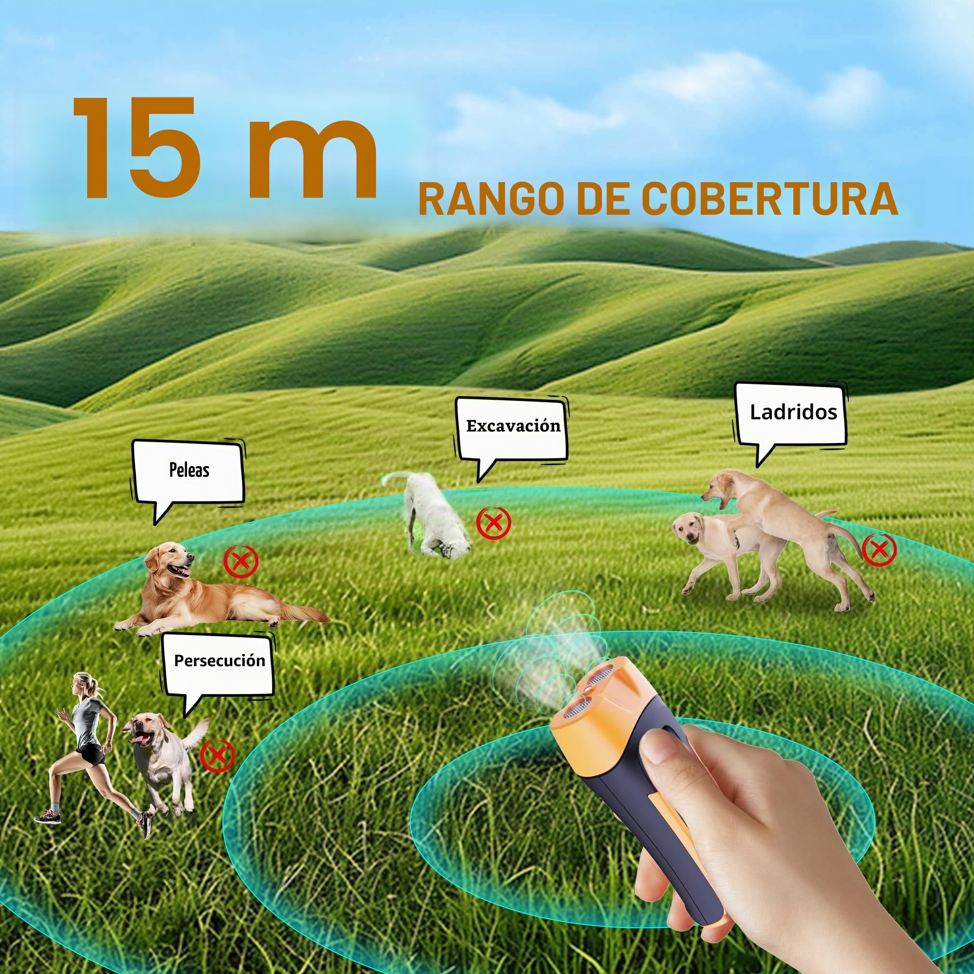 Antiladridos para Perros,Dispositivo de Control antiladridos(con 2 emisores ultrasónicos de Rango de 50 pies y Luces LED) Entrenador de Perros portátil,Seguro para Todos los Perros de Todas Las Razas