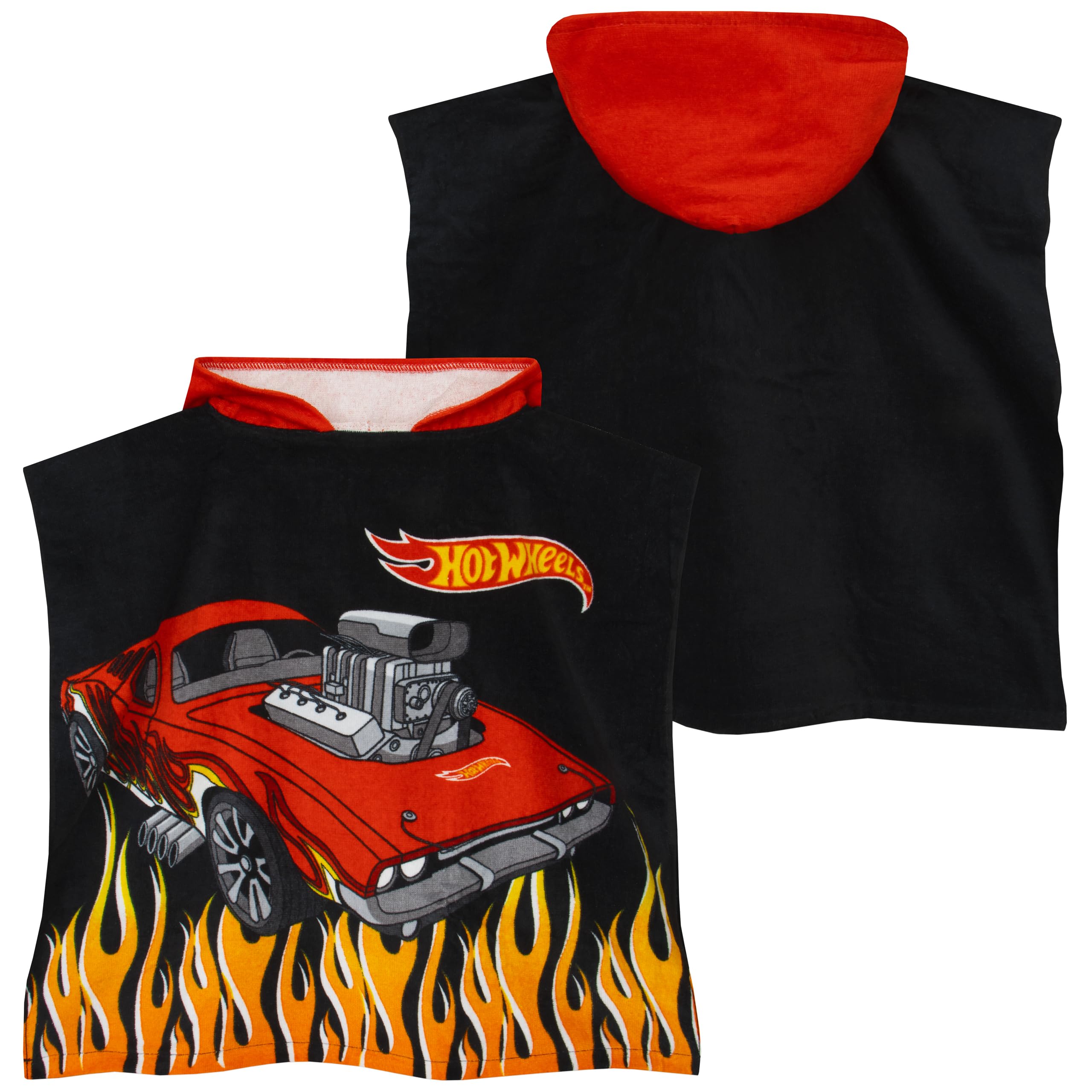 Hot Wheels Poncho Bambino, Accappatoio Bambino Macchina, Accappatoio Ragazzo, Taglia Unica, Nero