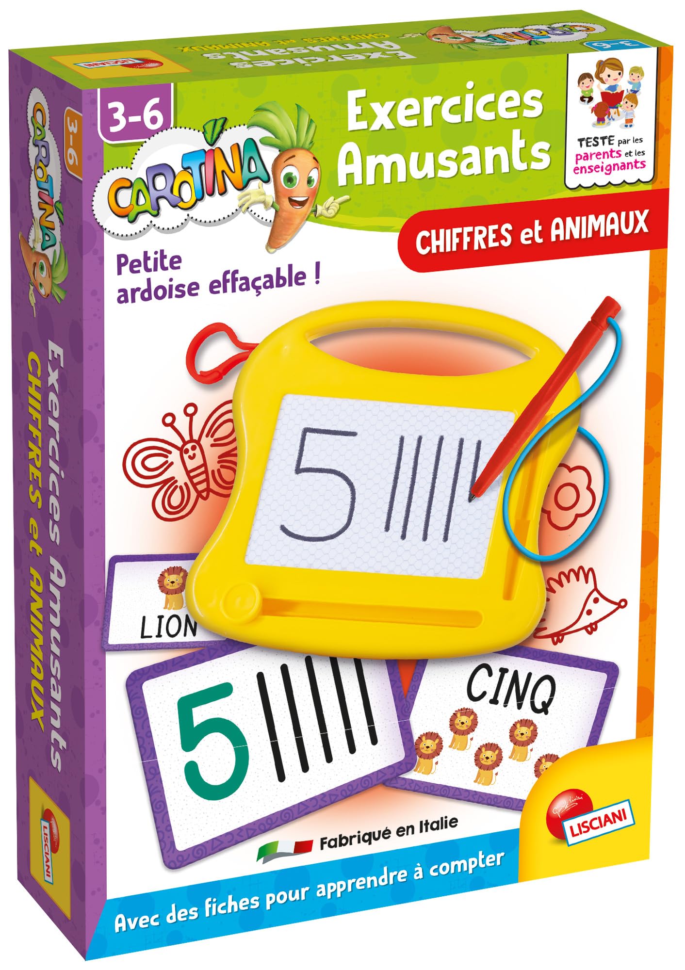Lisciani CAROTINA Exercices Amusants Chiffres ET Animaux Jeu Apprendre Chiffres Enfants 3 Ans Ardoise Effaçable