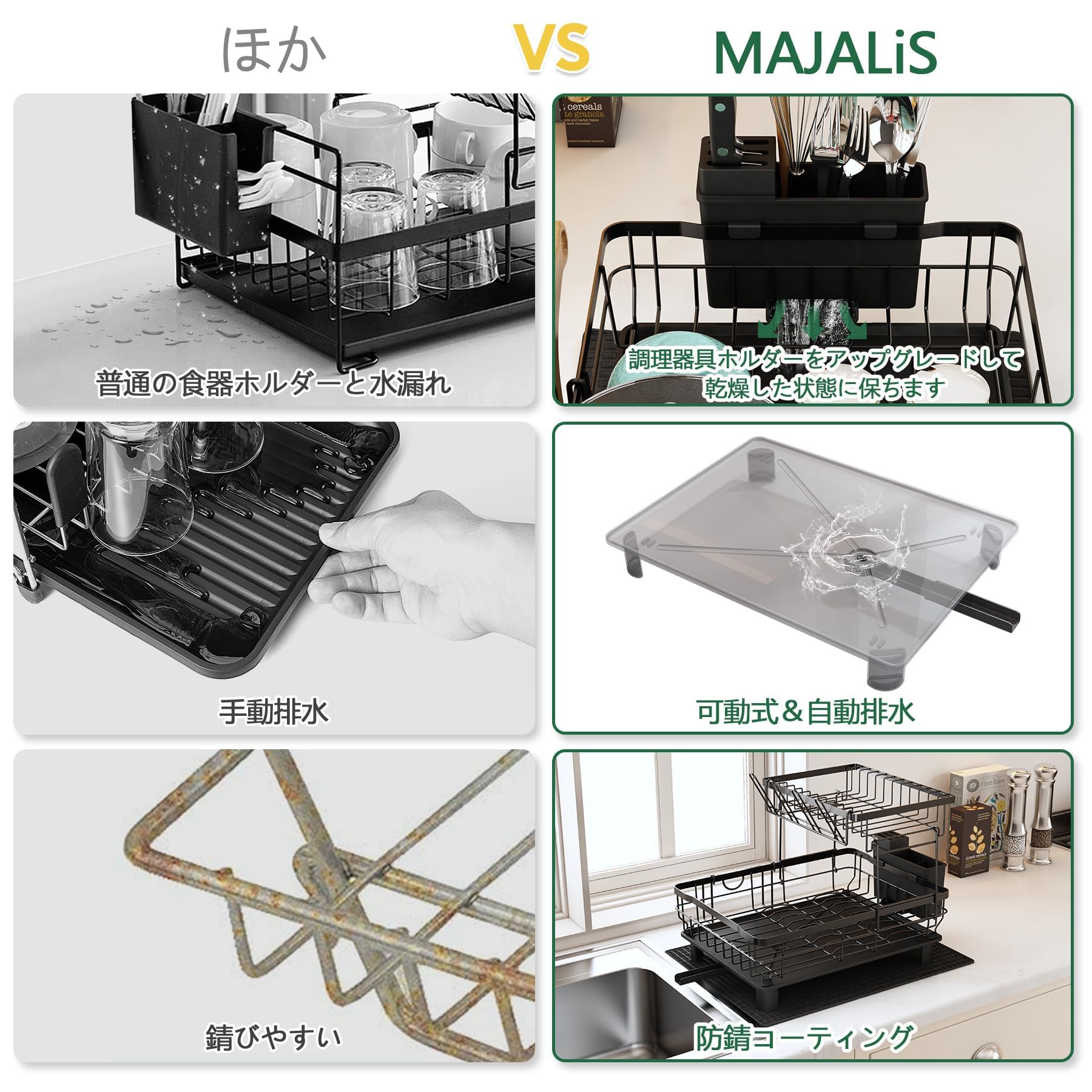 MAJALiS Dish Drainer Rack Over Sink Dish Drainer Rack Kitchen Knife Stand Chopsticks Stand Automatic Drain Air Dry Easy Assembly, 2 Tiers Black (L x W x H): 16.9 x 12.8 x 13.0 inches (42.9 x 32.5 x 33 - Image 3 thumbnail