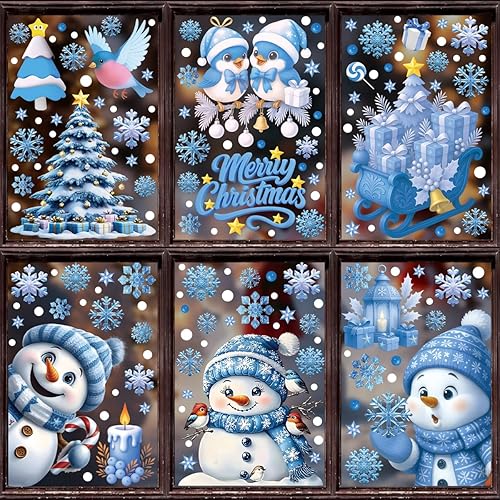 Miniatura 8 de Adhesivos para ventana de Navidad, Papá Noel, muñeco de nieve, decoración de ventana, árbol de Navidad, copos de nieve, Navidad, letra feliz